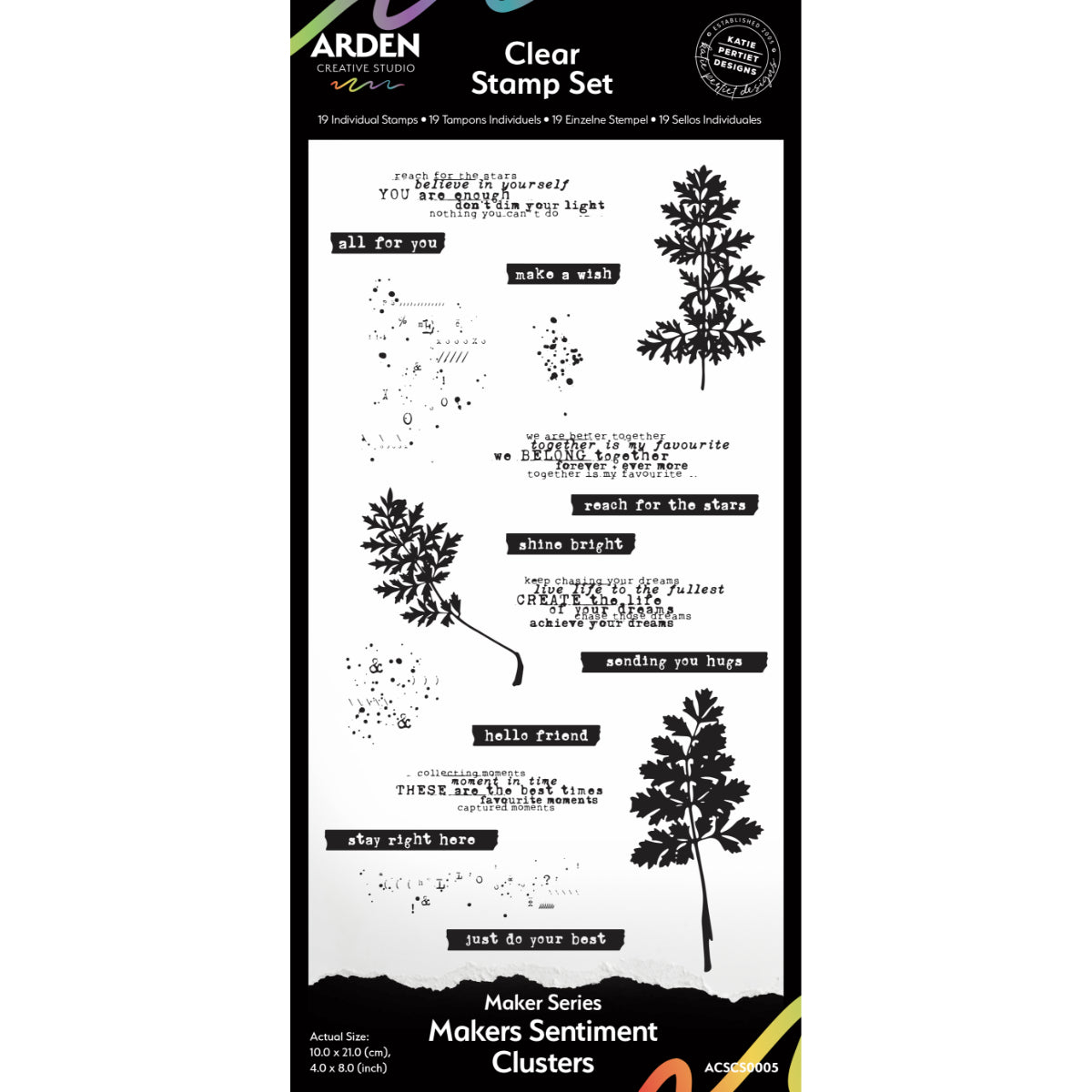 Arden Creative Studio Maker Series Maker's Sentiment Clusters 4 in x 8 in Clear Stamp Set
