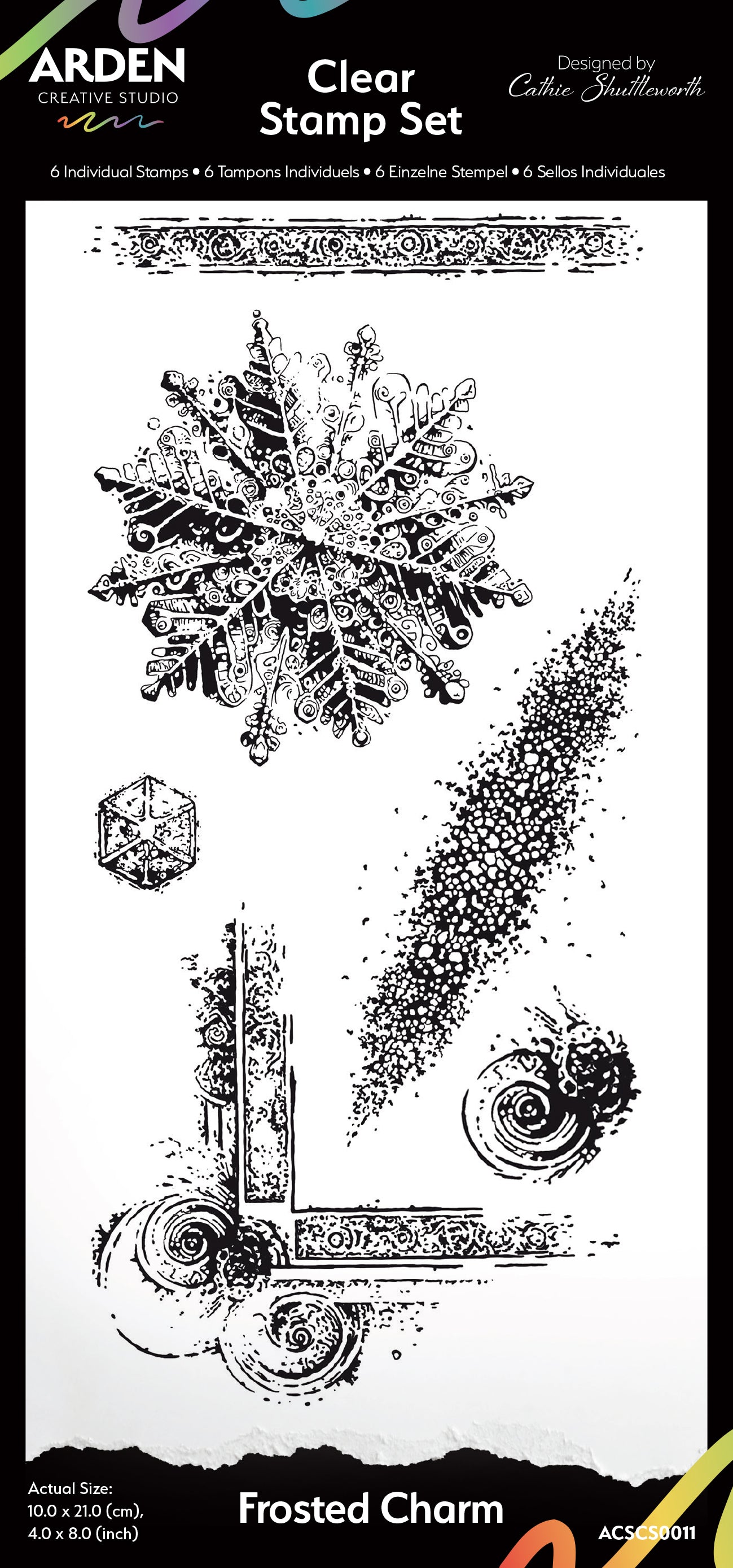 Arden Creative Studio Frosted Charm 4in x 8in Clear Stamp Set