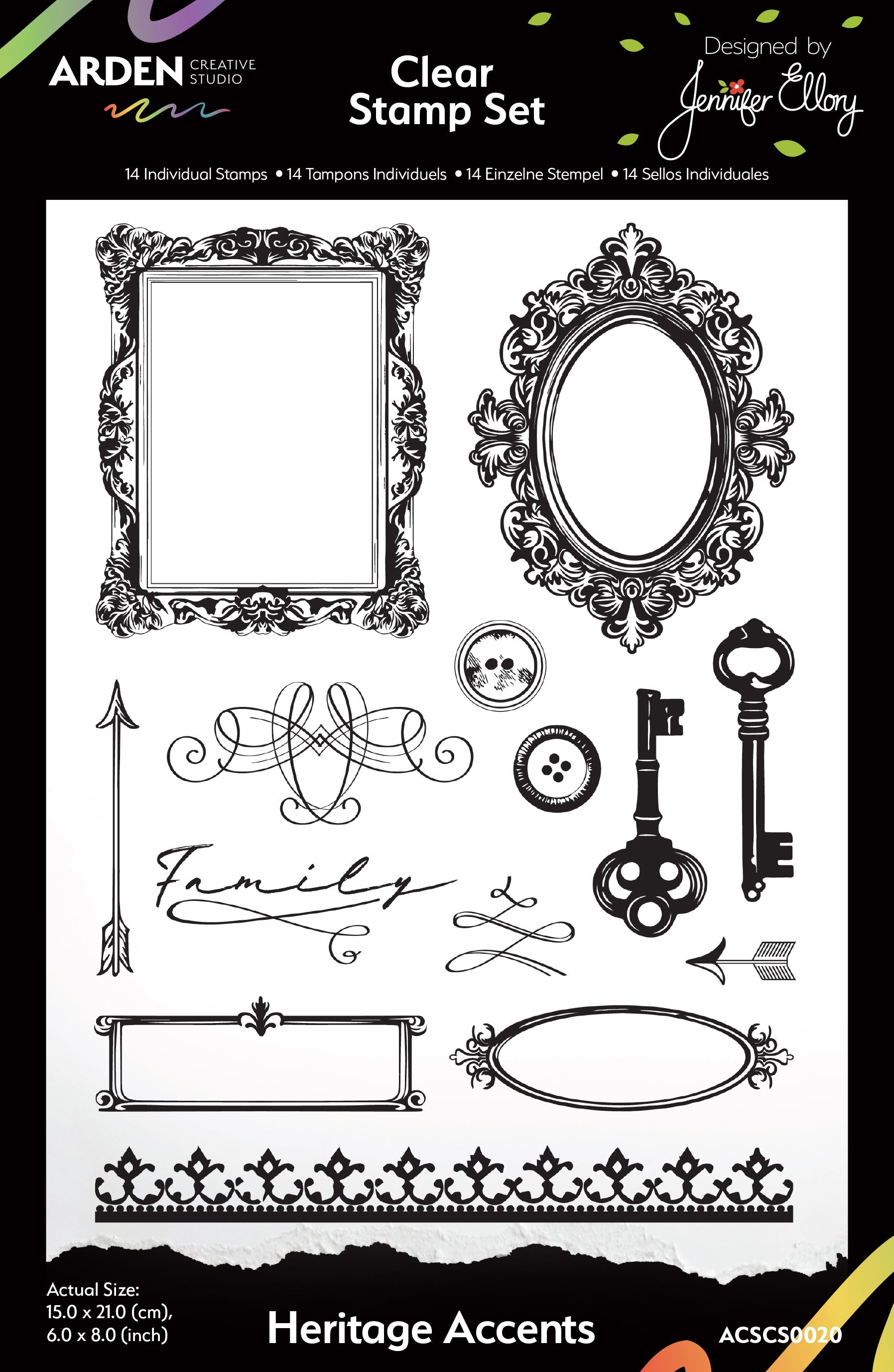Arden Creative Studio Heritage Accents 6in x 8in Clear Stamp Set