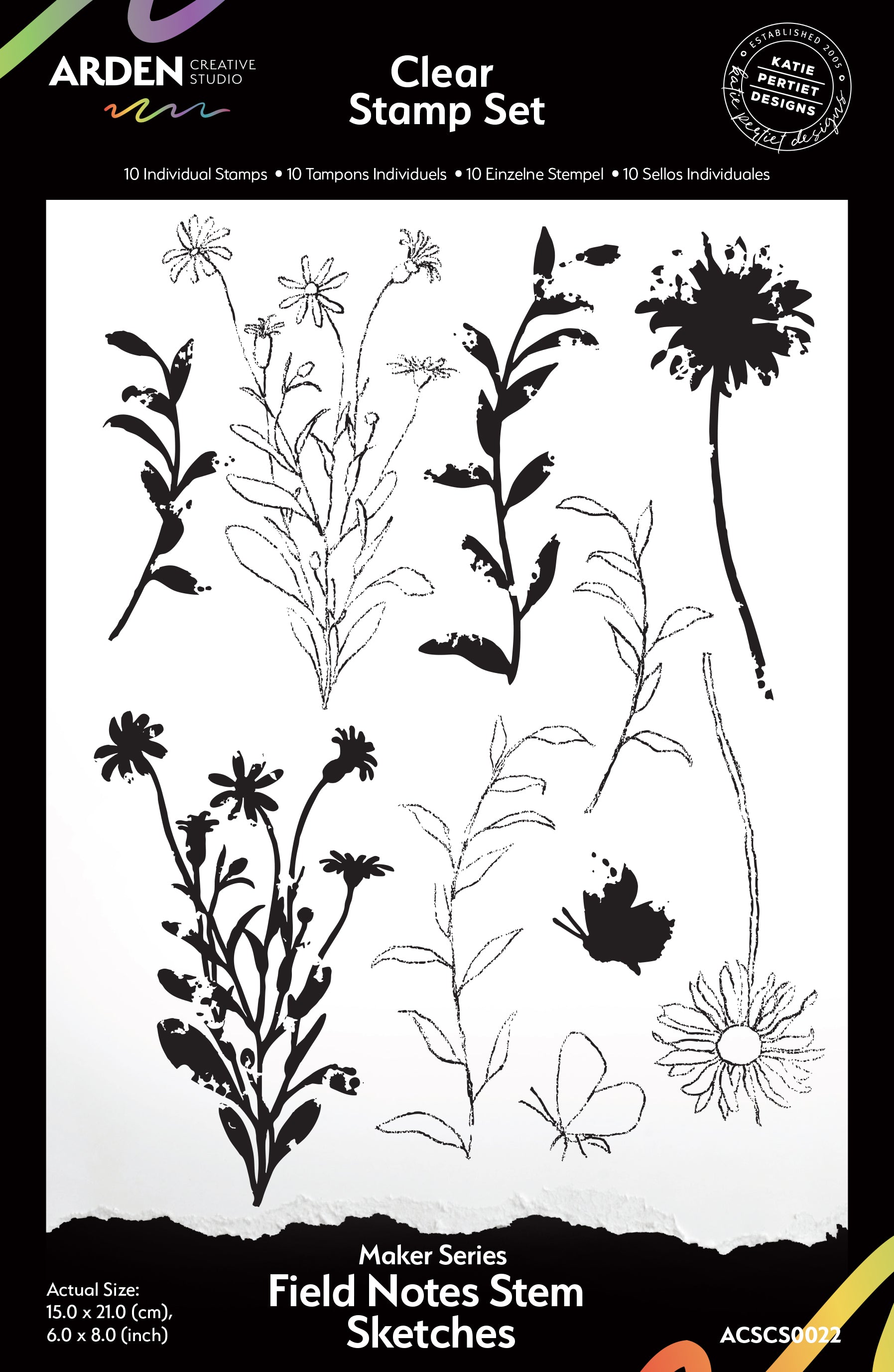 Arden Creative Studio Maker Series Field Notes Stem Sketches 6in x 8in Clear Stamp Set