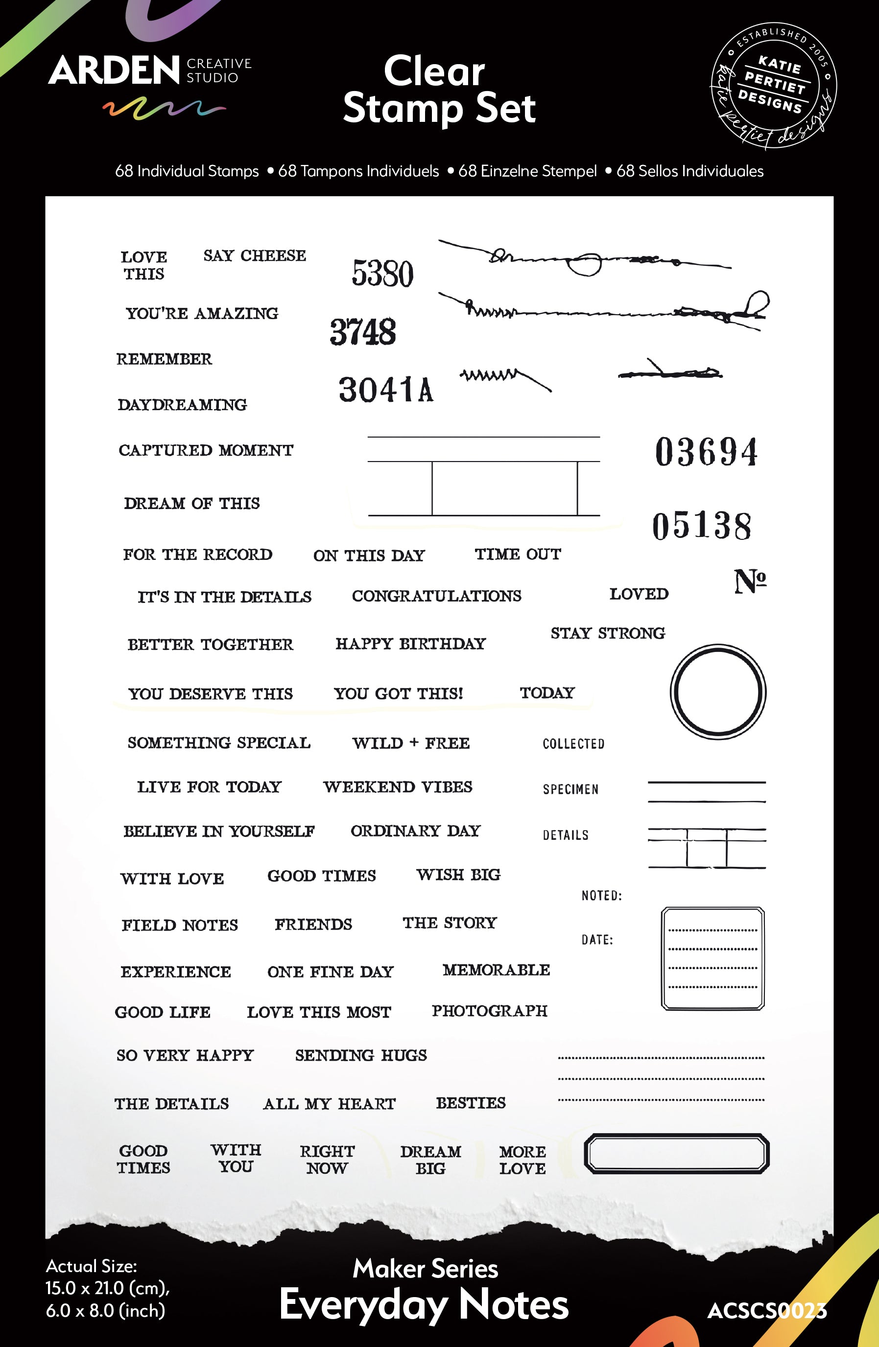 Arden Creative Studio Maker Series Everyday Notes 6in x 8in Clear Stamp Set