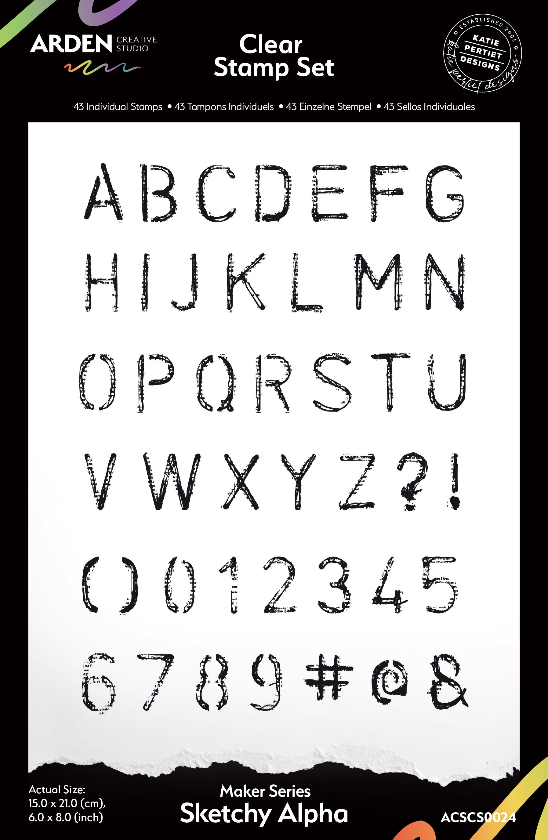 Arden Creative Studio Maker Series Sketchy Alpha 6in x 8in Clear Stamp Set