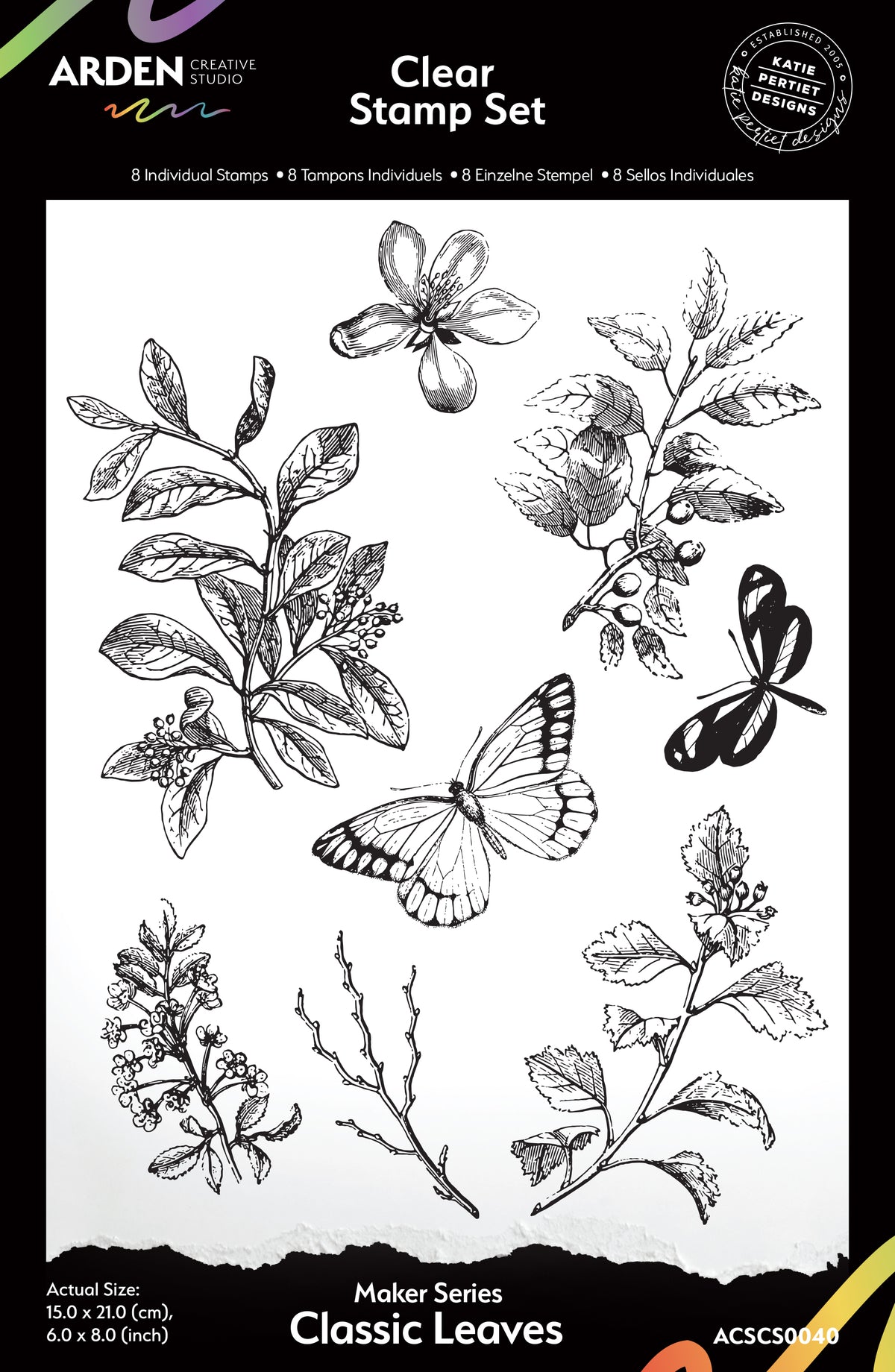 Arden Creative Studio Maker Series Classic Leaves 6in x 8in Clear Stamp Set