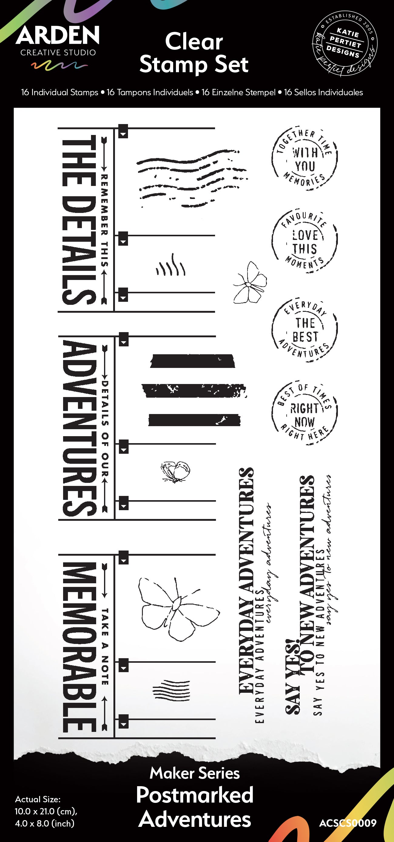Arden Creative Studio Maker Series Postmarked Adventures 4 in x 8 in Clear Stamp Set