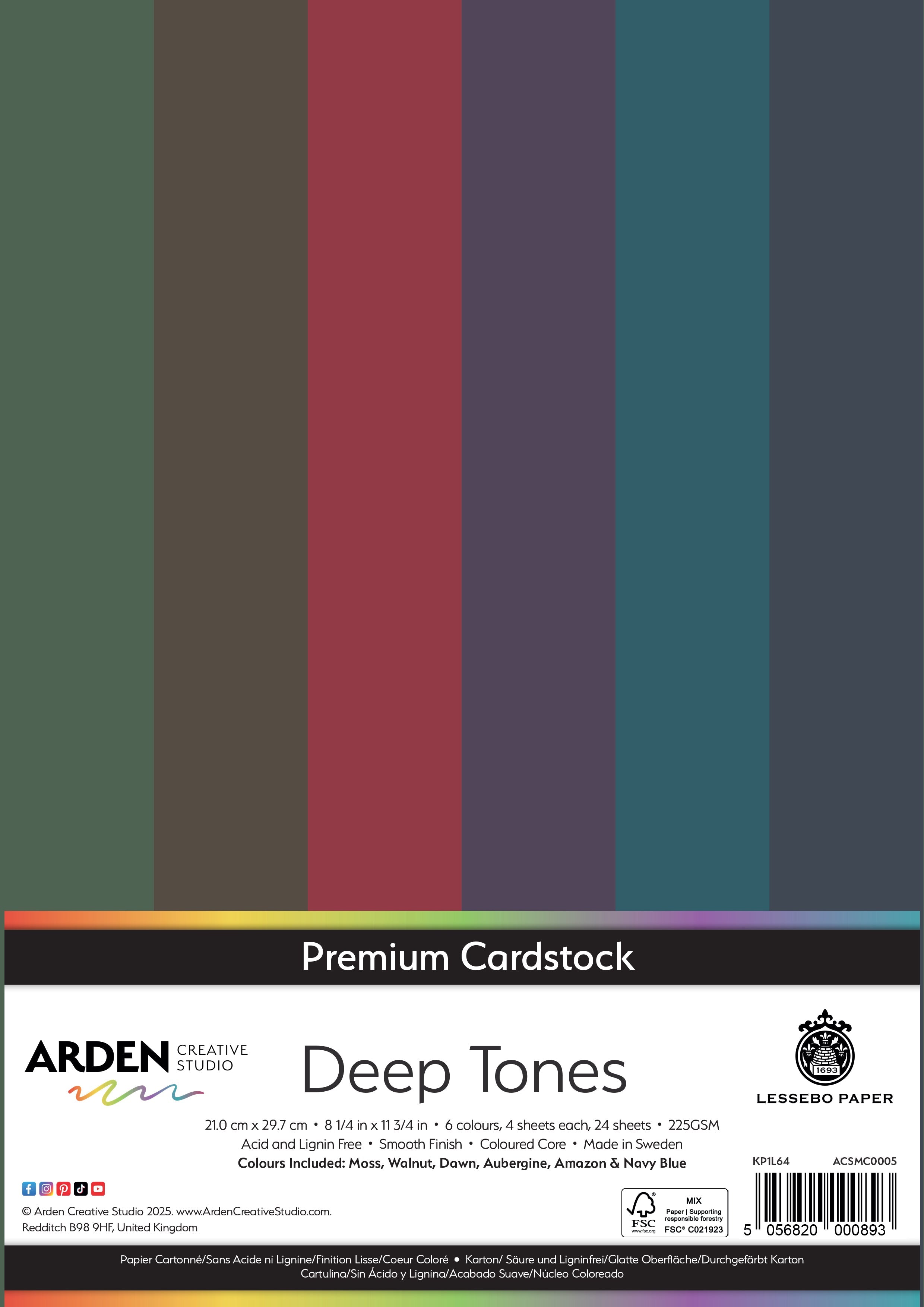 Arden Creative Studio Premium Cardstock Deep Tones A4 225gsm 24Pack
