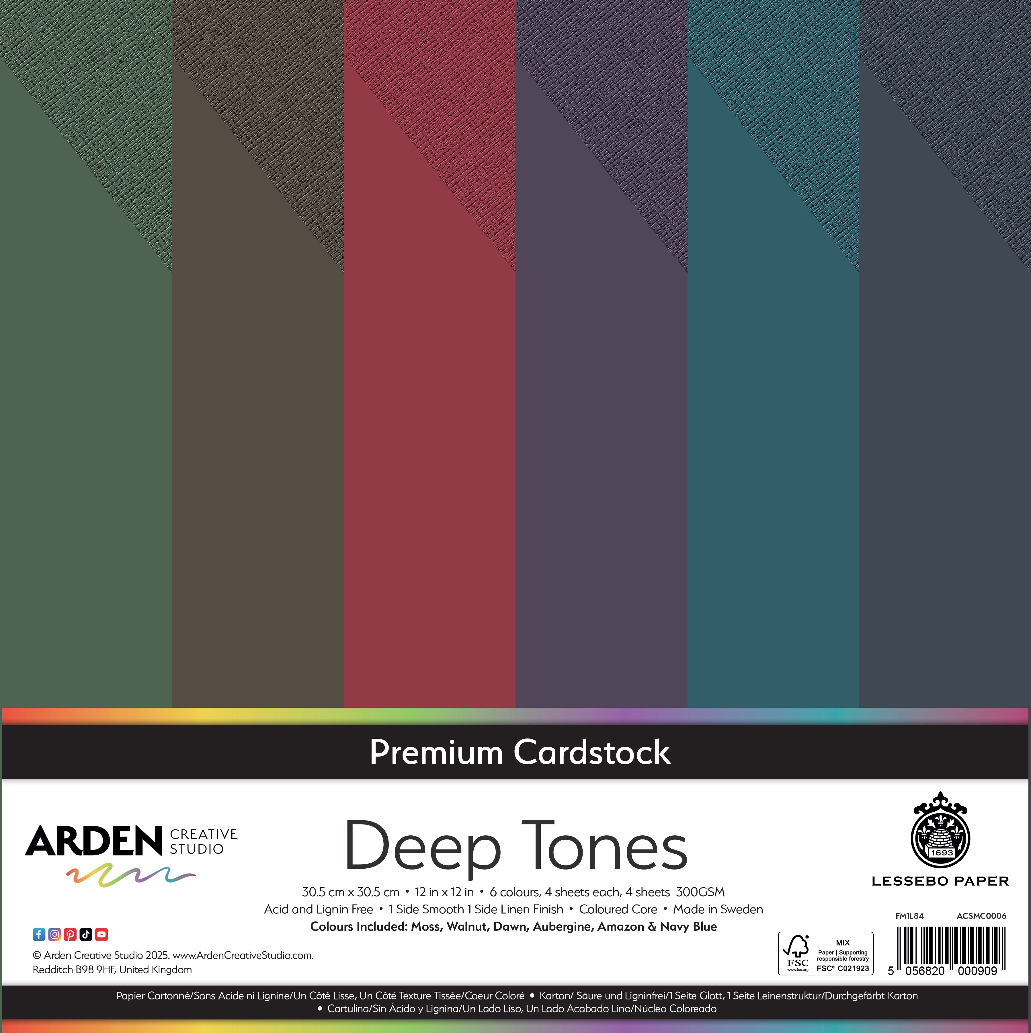 Arden Creative Studio Premium Cardstock Deep Tones 12in x 12in 300gsm 24 Pack