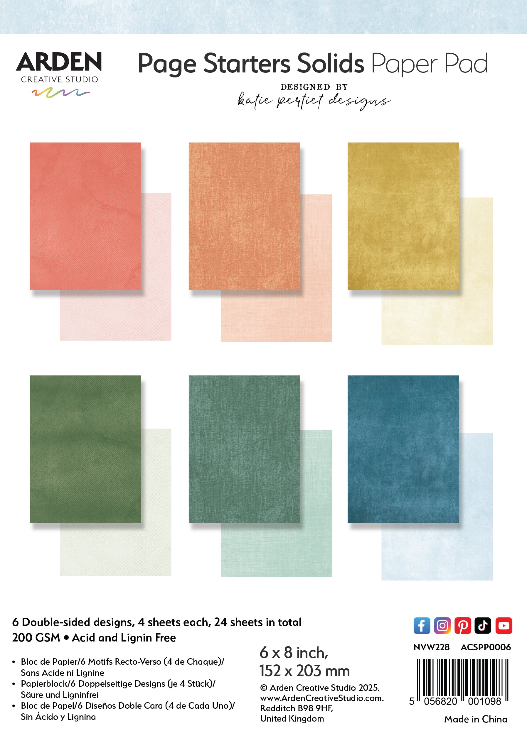 Arden Creative Studio Page Starters Solids 6in x 8in Paper Pad