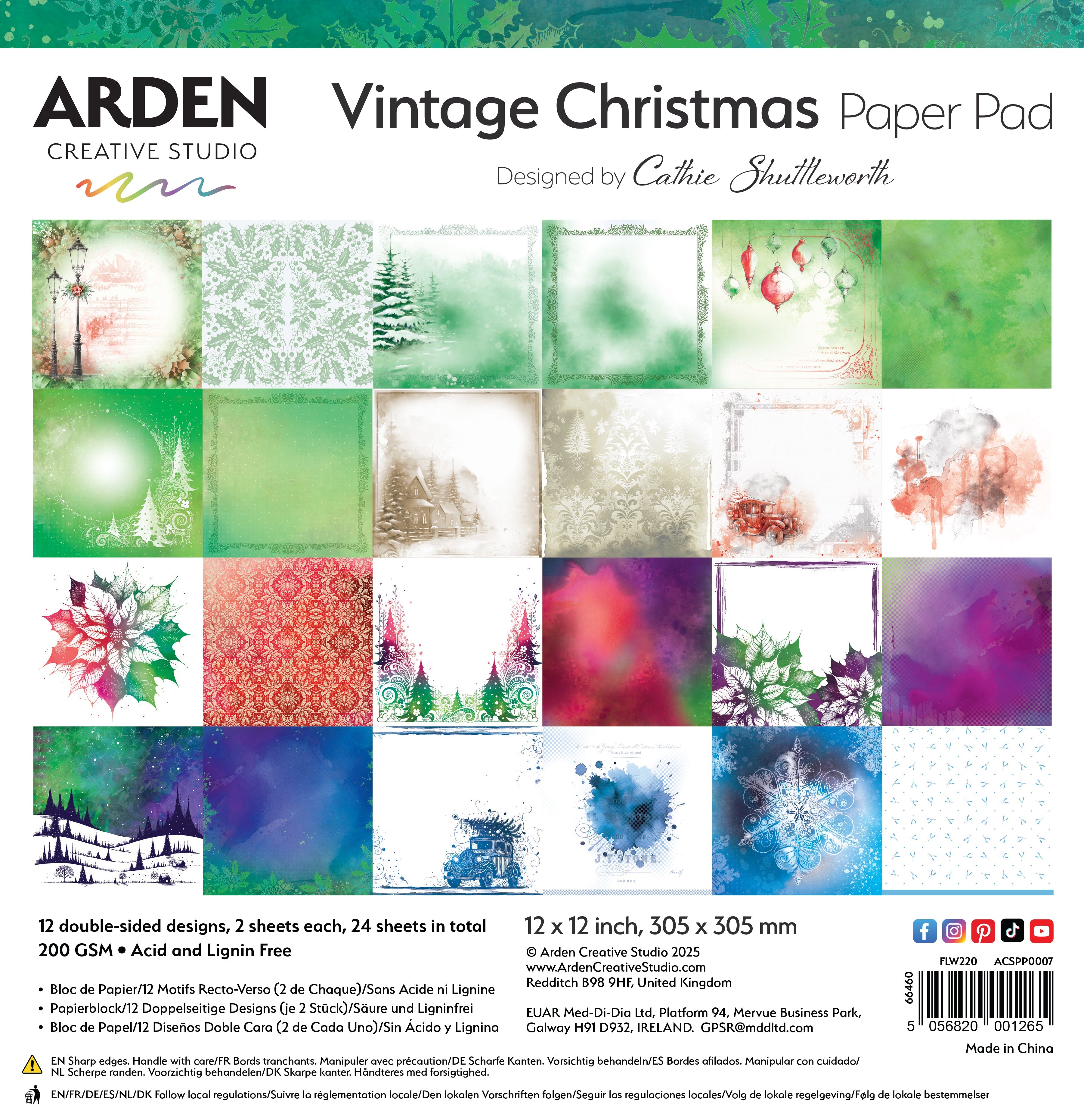 Arden Creative Studio Vintage Christmas 12in x 12in Paper Pad