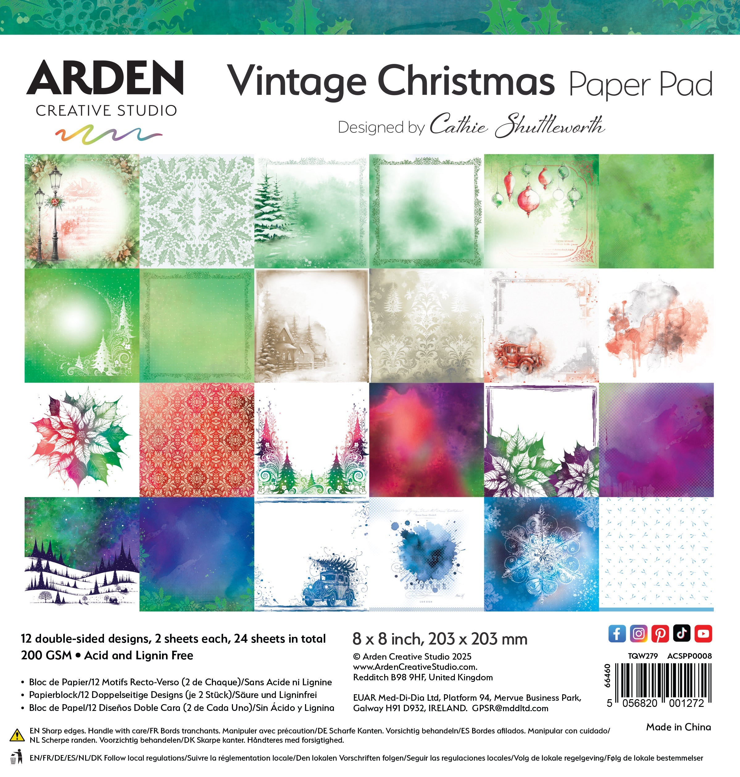Arden Creative Studio Vintage Christmas 8in x 8in Paper Pad