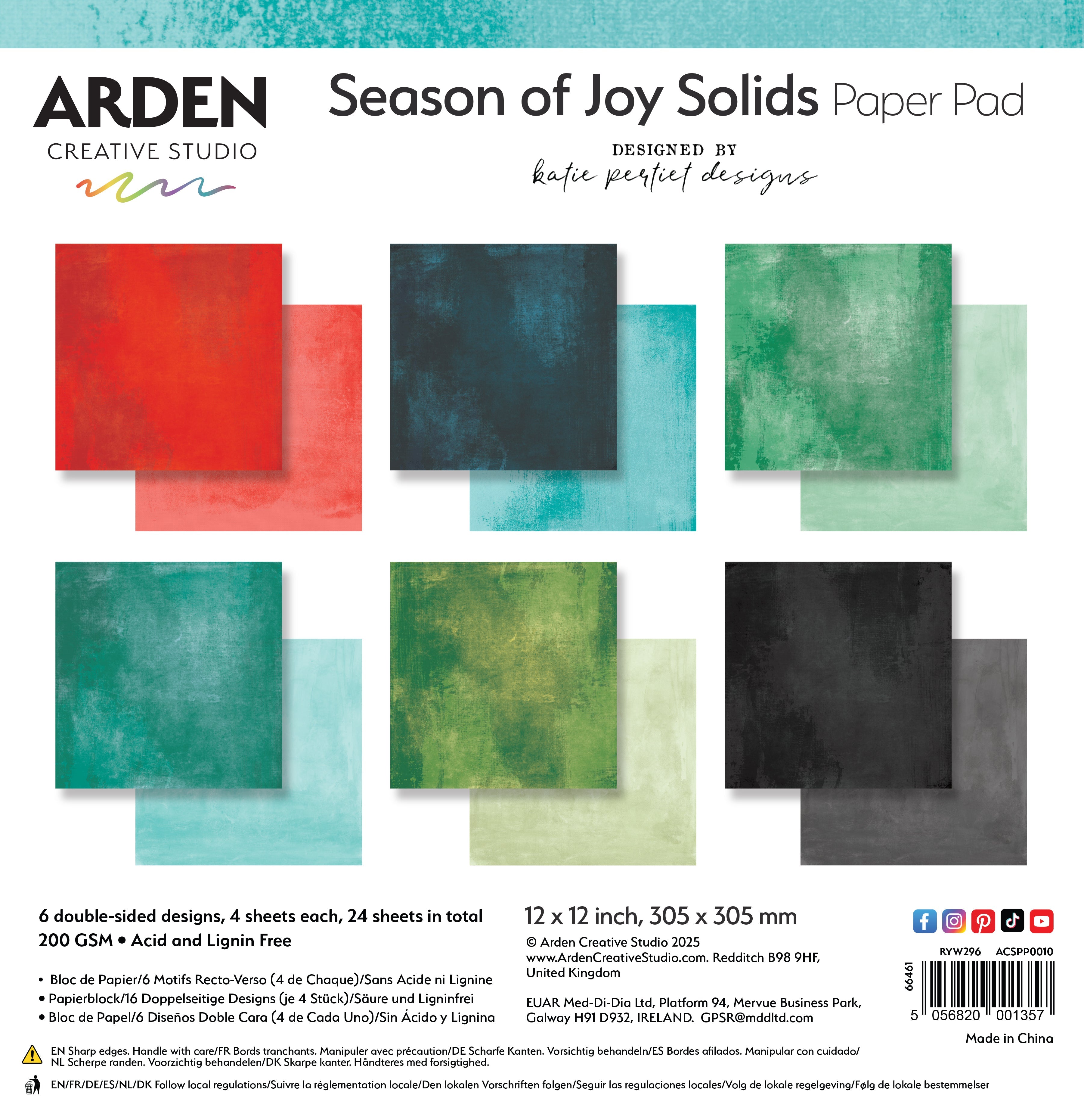 Arden Creative Studio Season of Joy Solids 12in x 12in Paper Pad