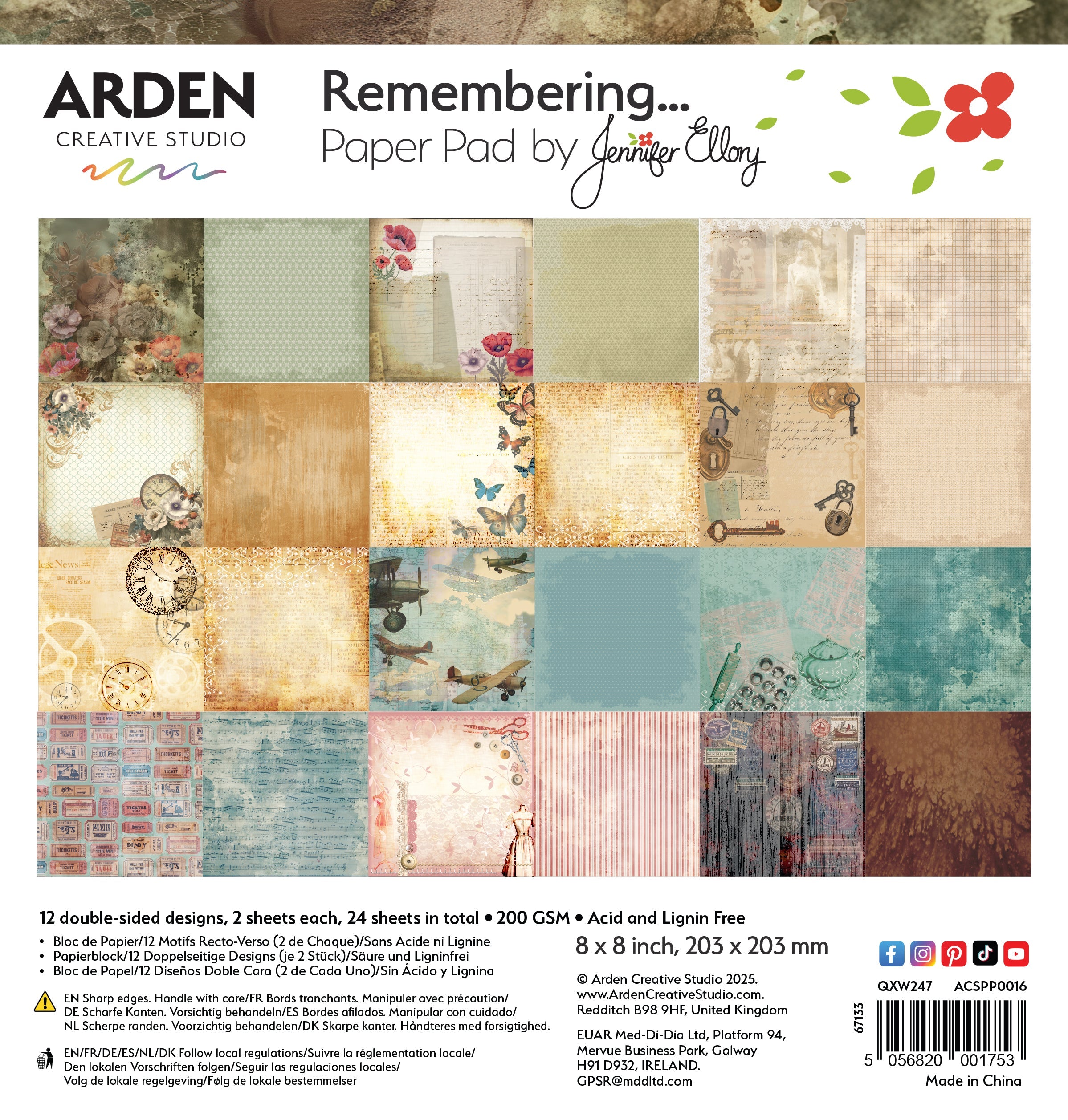 Arden Creative Studio Remembering... 8in x 8in Paper Pad
