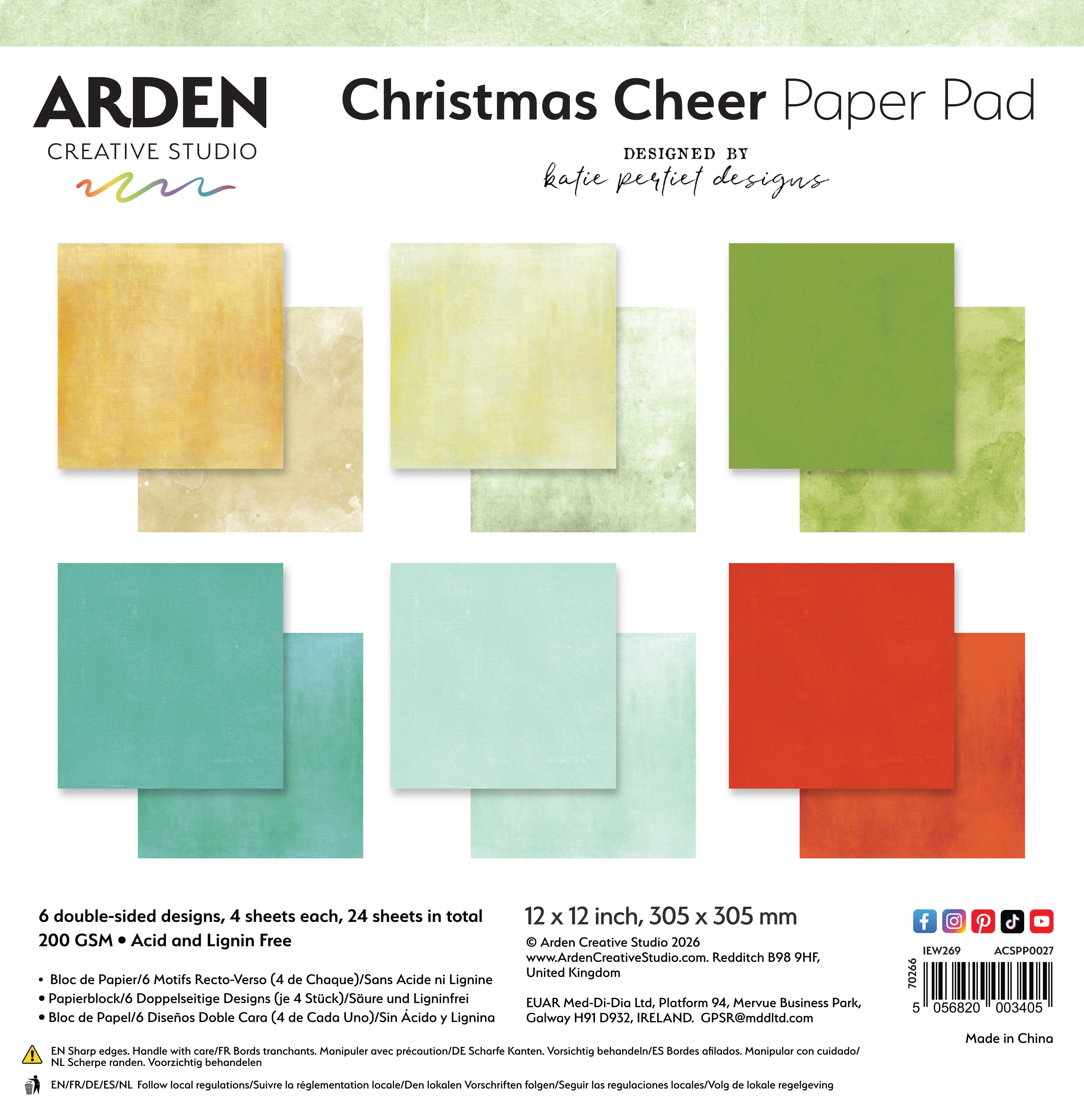 Arden Creative Studio Christmas Cheer Solids 12in x 12in Paper Pad