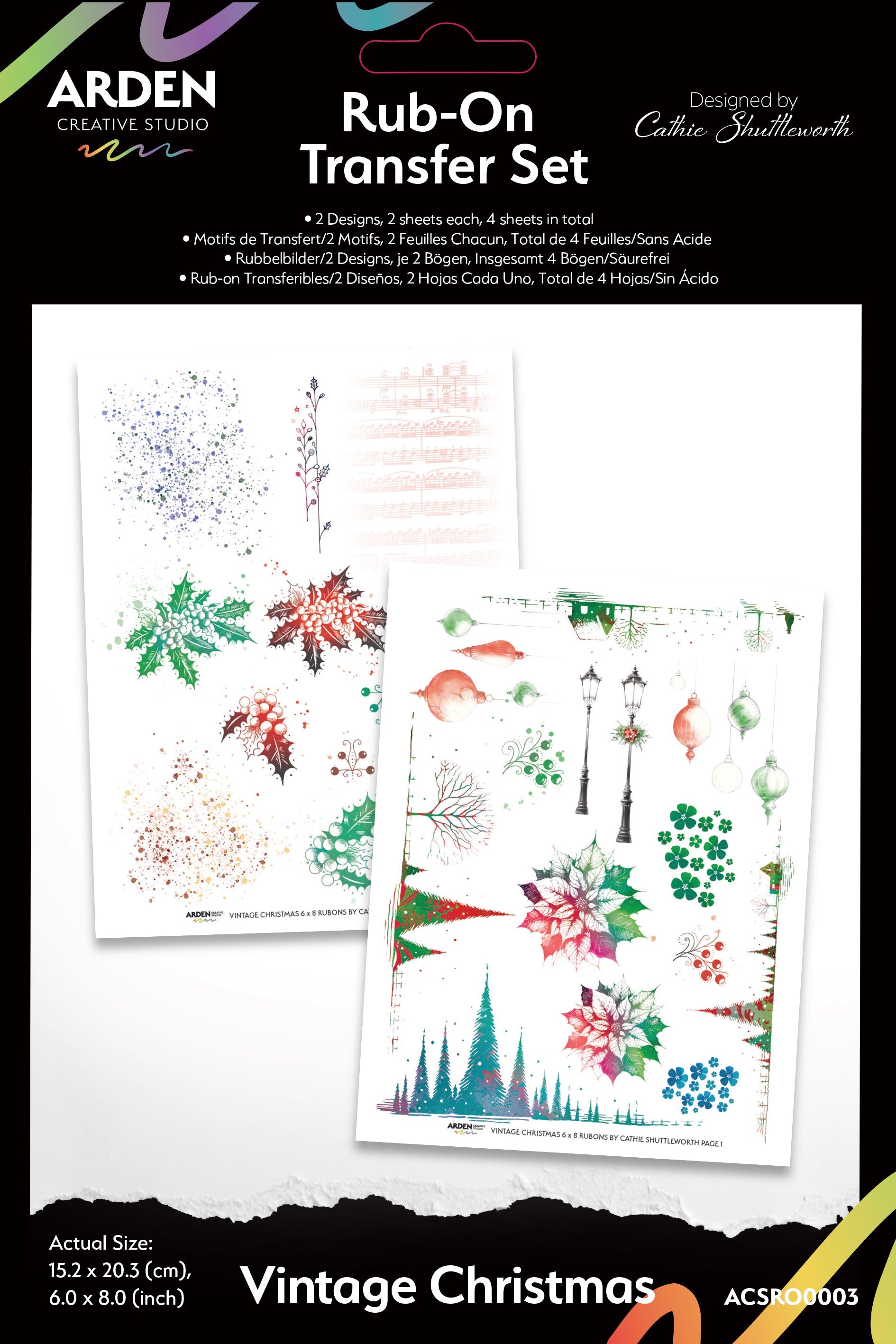Arden Creative Studio Vintage Christmas 6in x 8in Rub-On Transfer Set