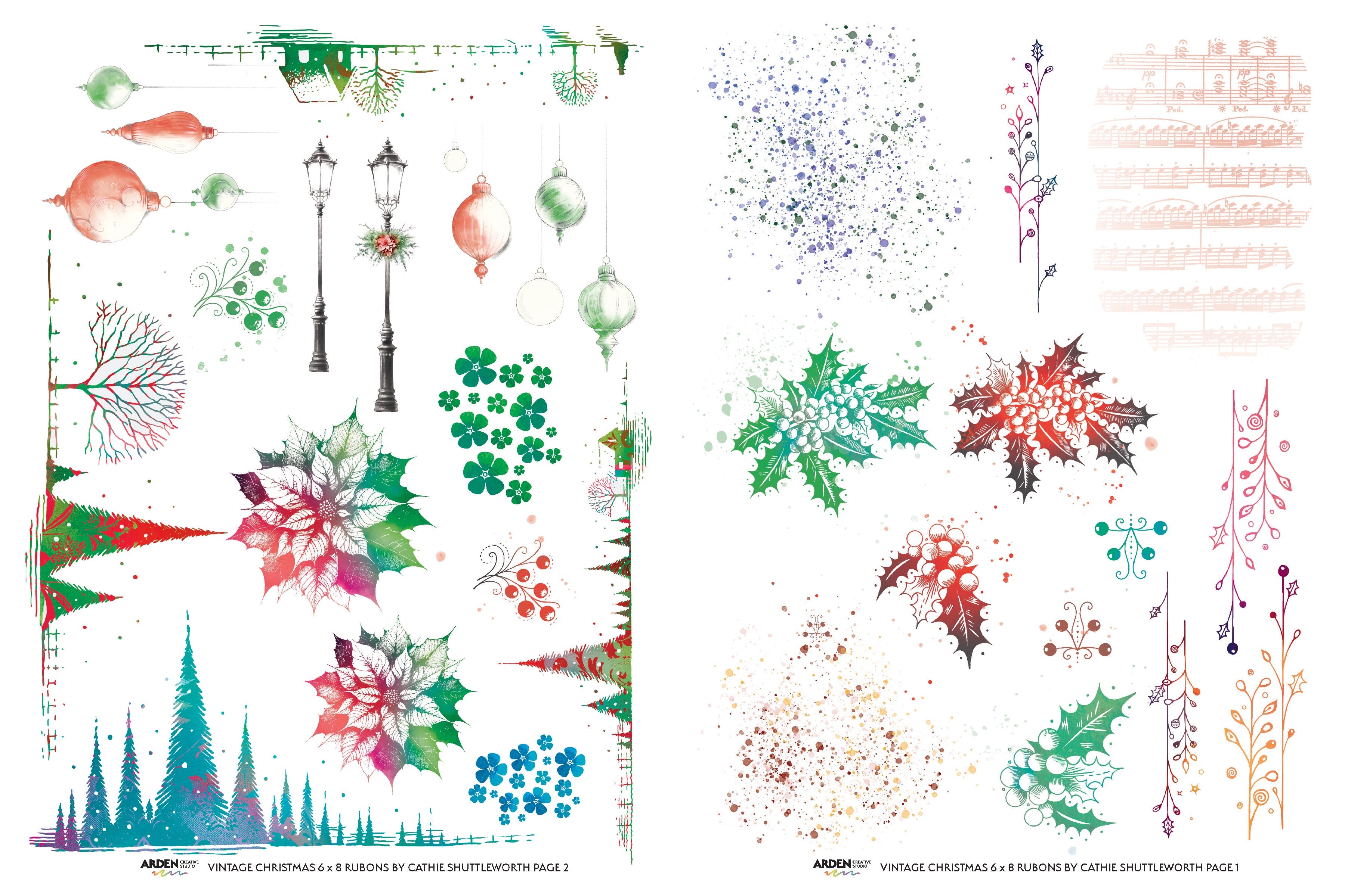 Arden Creative Studio Vintage Christmas 6in x 8in Rub-On Transfer Set