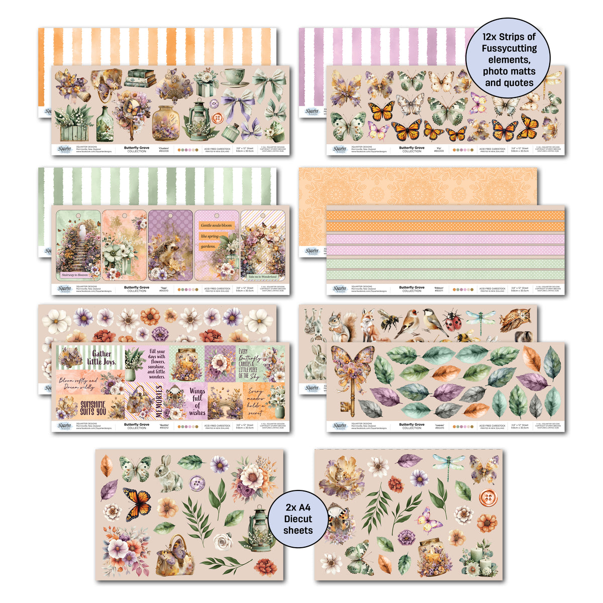 3Quarter Designs Butterfly Grove 12x12 Designer Paper & Diecuts Set