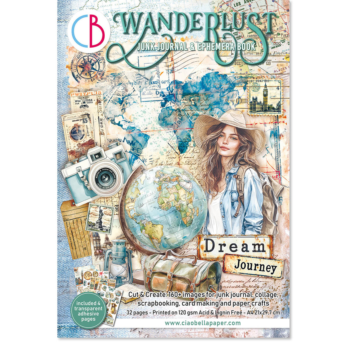Wanderlust Junk Journal & Ephemera Book A4 32/Pkg