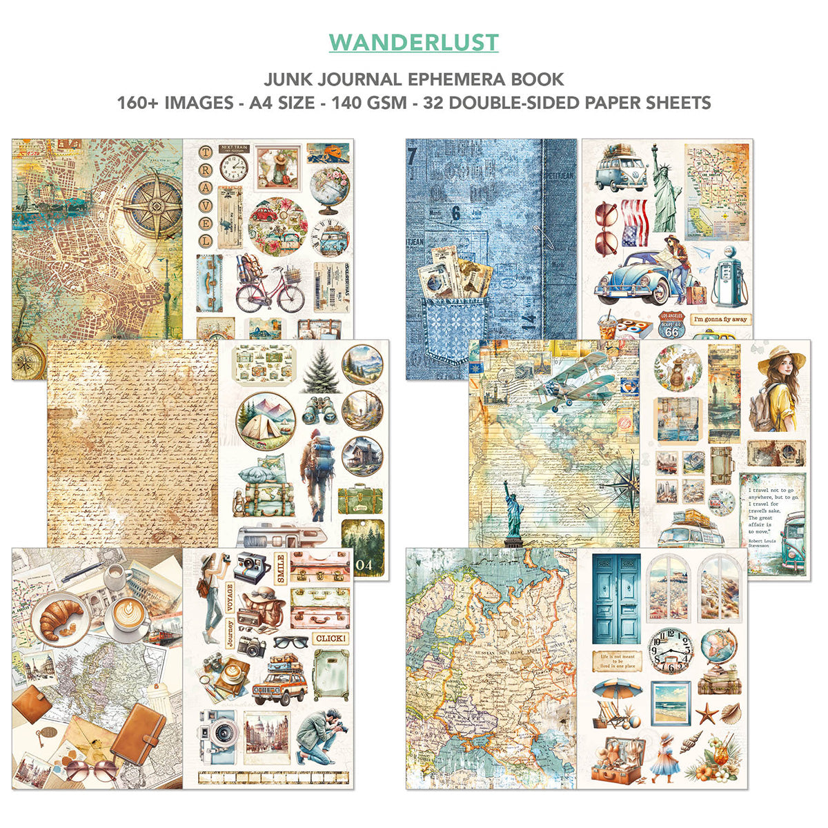 Wanderlust Junk Journal & Ephemera Book A4 32/Pkg