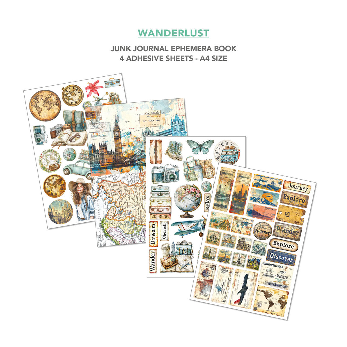Wanderlust Junk Journal & Ephemera Book A4 32/Pkg