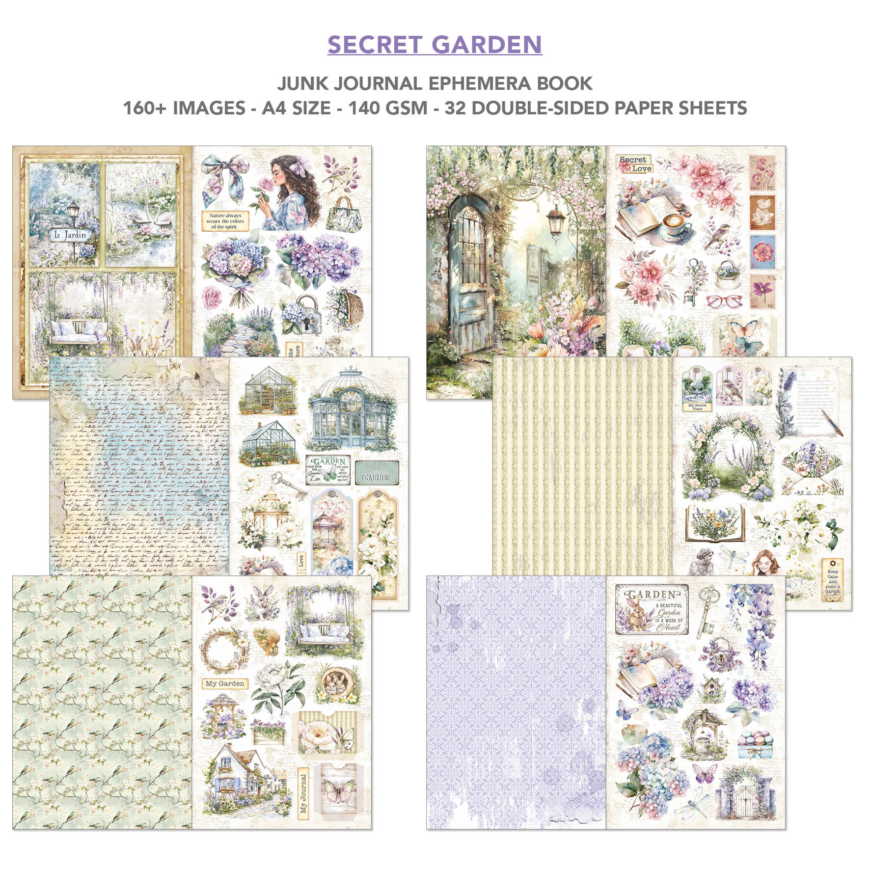 Secret Garden Junk Journal & Ephemera Book A4 32/Pkg