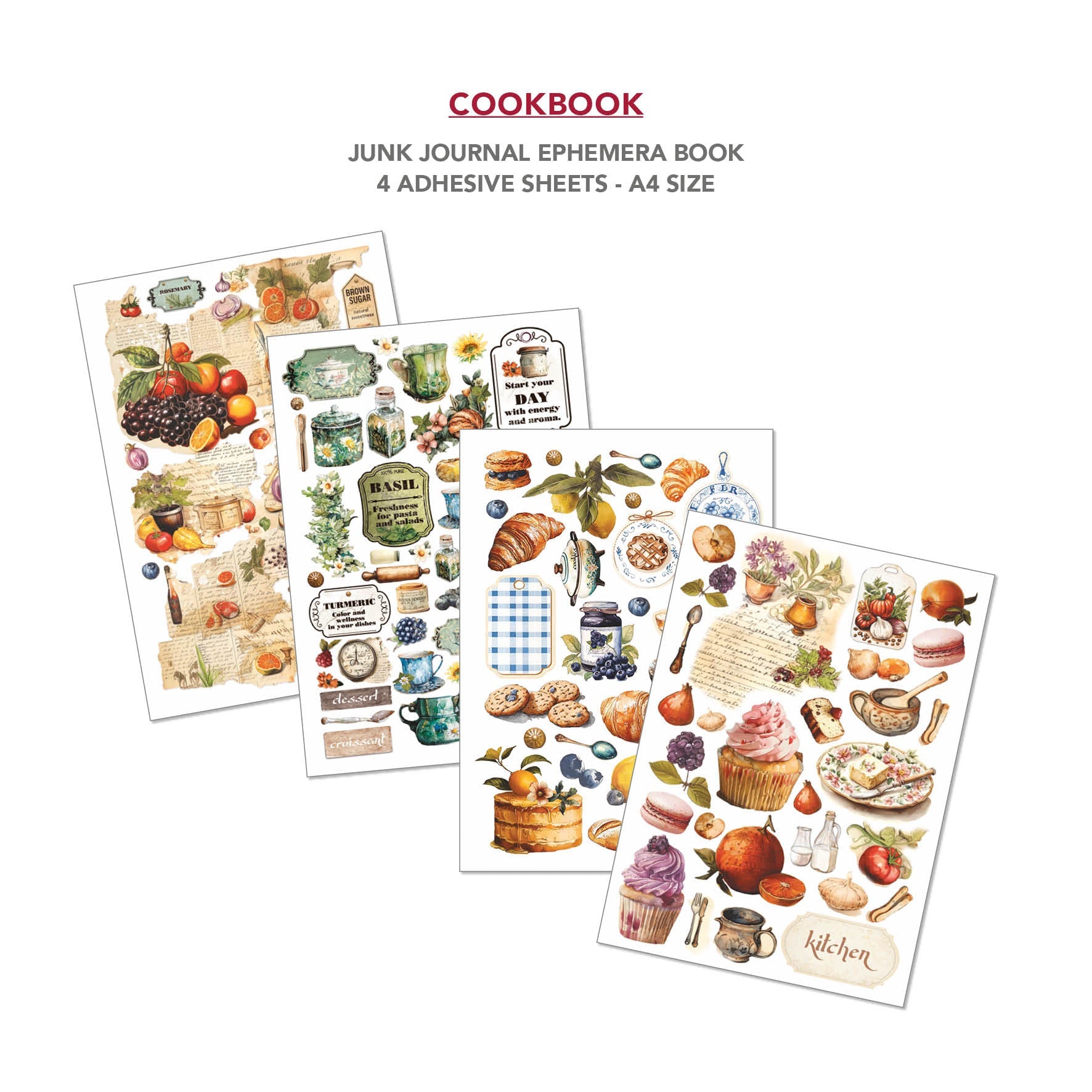 Cookbook Junk Journal & Ephemera Book A4 32/Pkg