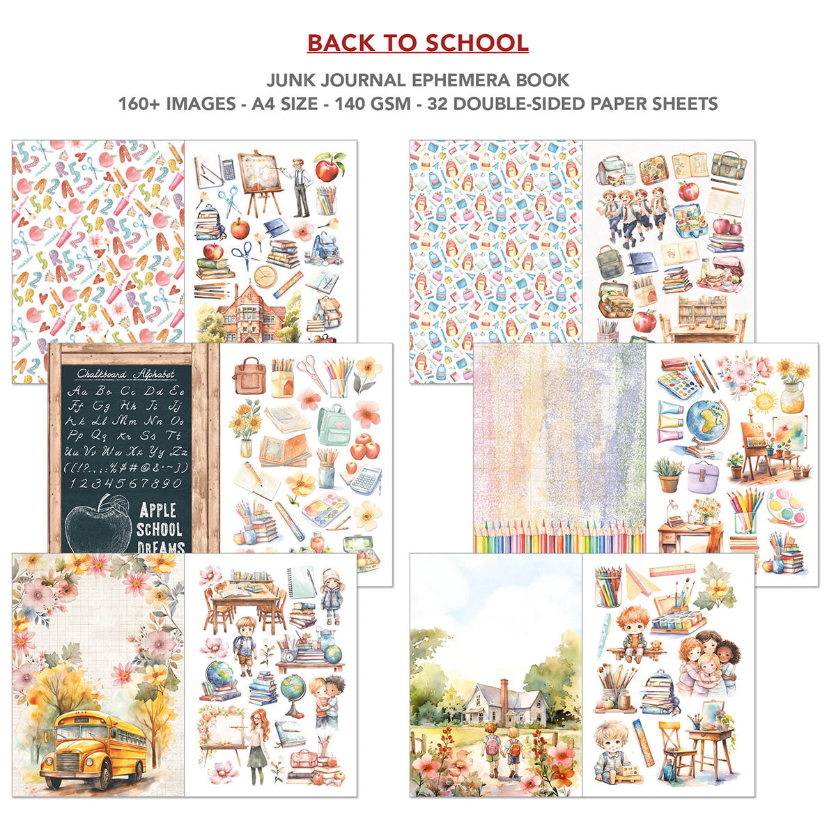 Back To School Junk Journal & Ephemera Book A4 32/Pkg