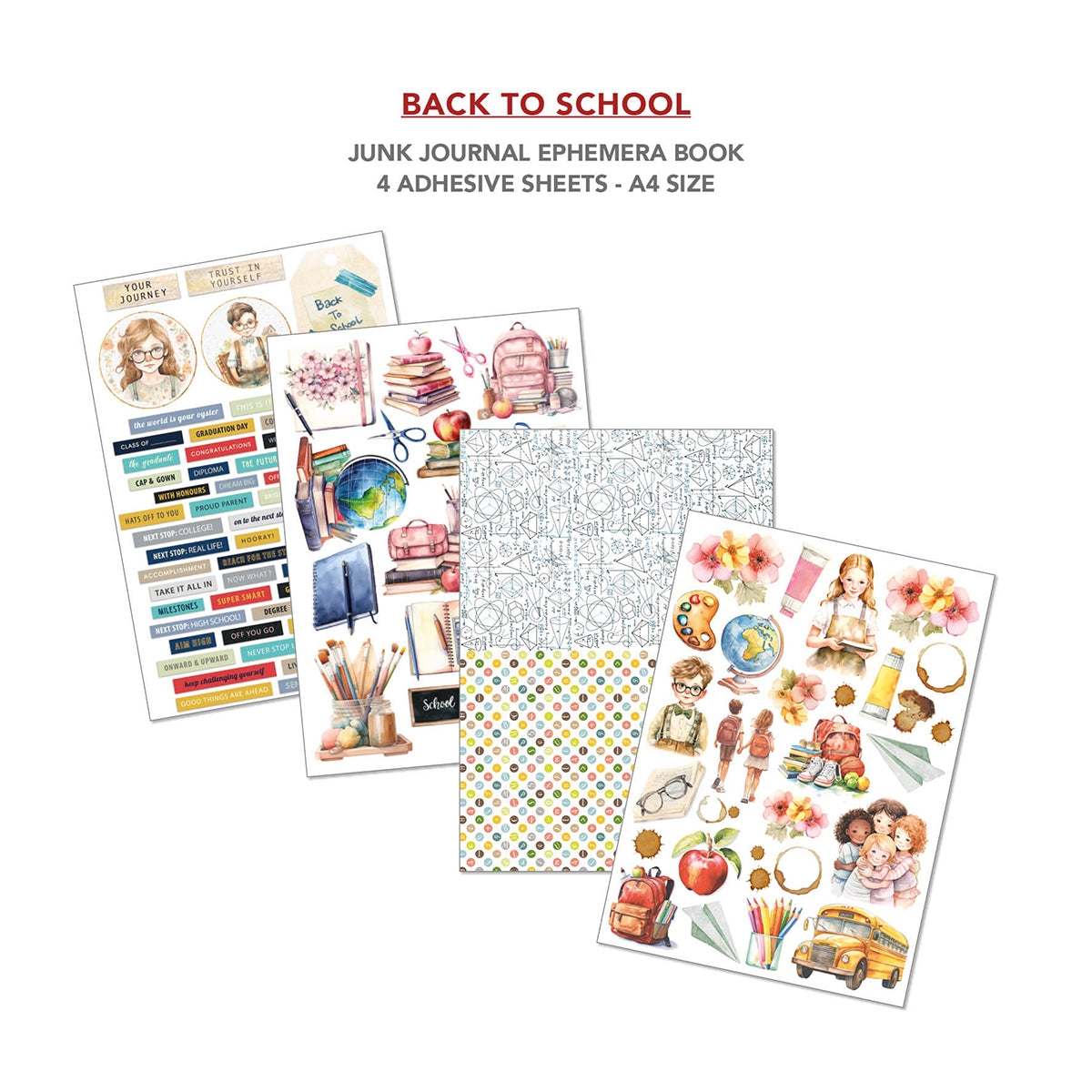 Back To School Junk Journal & Ephemera Book A4 32/Pkg