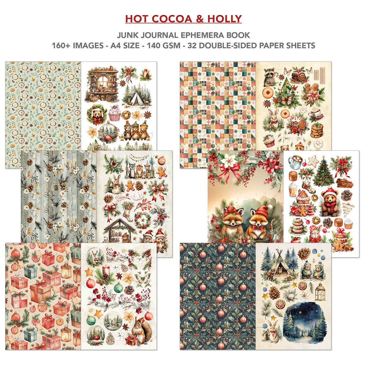 Hot Cocoa & Holly Junk Journal Ephemera Book A4 32/Pkg