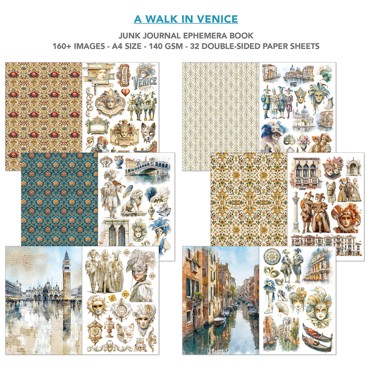 A Walk in Venice Junk Journal & Ephemera Book A4 32/Pkg
