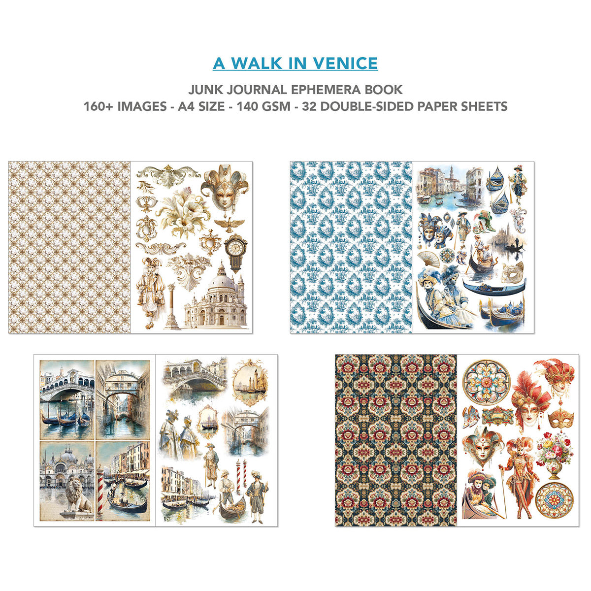 A Walk in Venice Junk Journal & Ephemera Book A4 32/Pkg