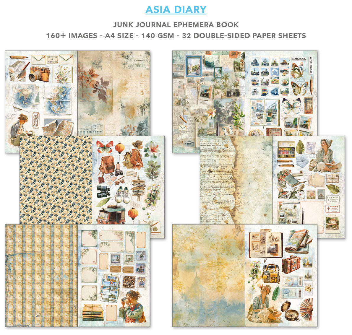 Asia Diary Junk Journal & Ephemera Book A4 32/Pkg