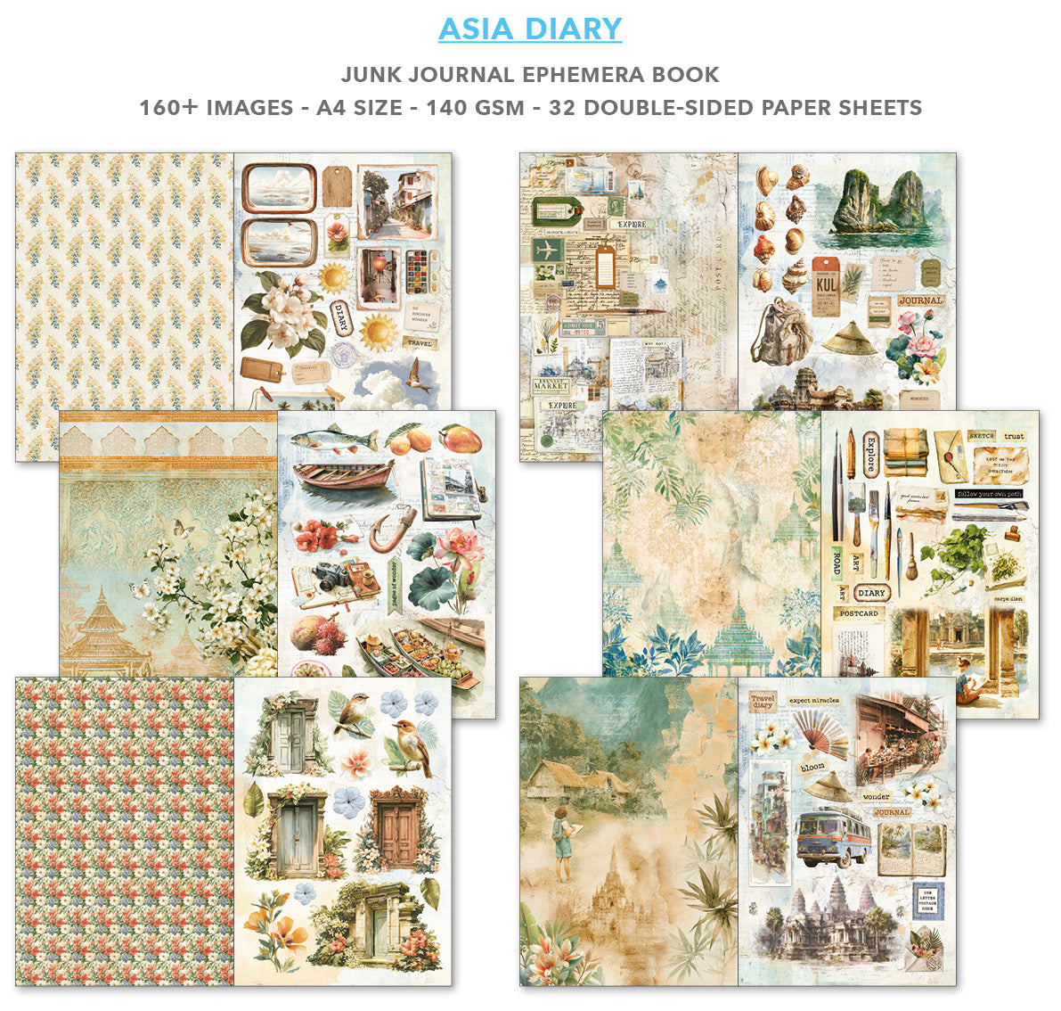 Asia Diary Junk Journal & Ephemera Book A4 32/Pkg