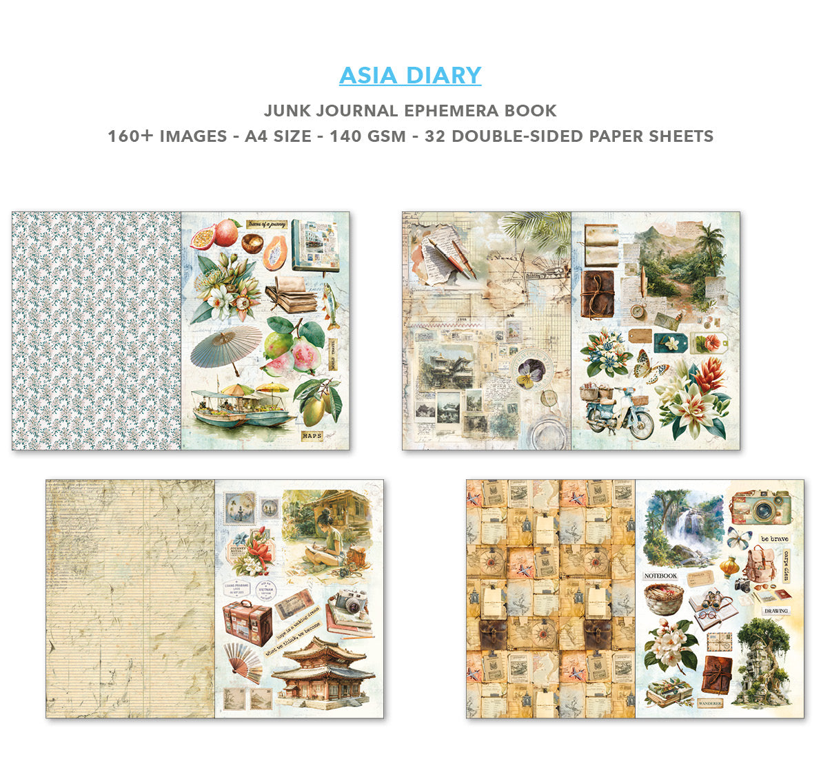 Asia Diary Junk Journal & Ephemera Book A4 32/Pkg