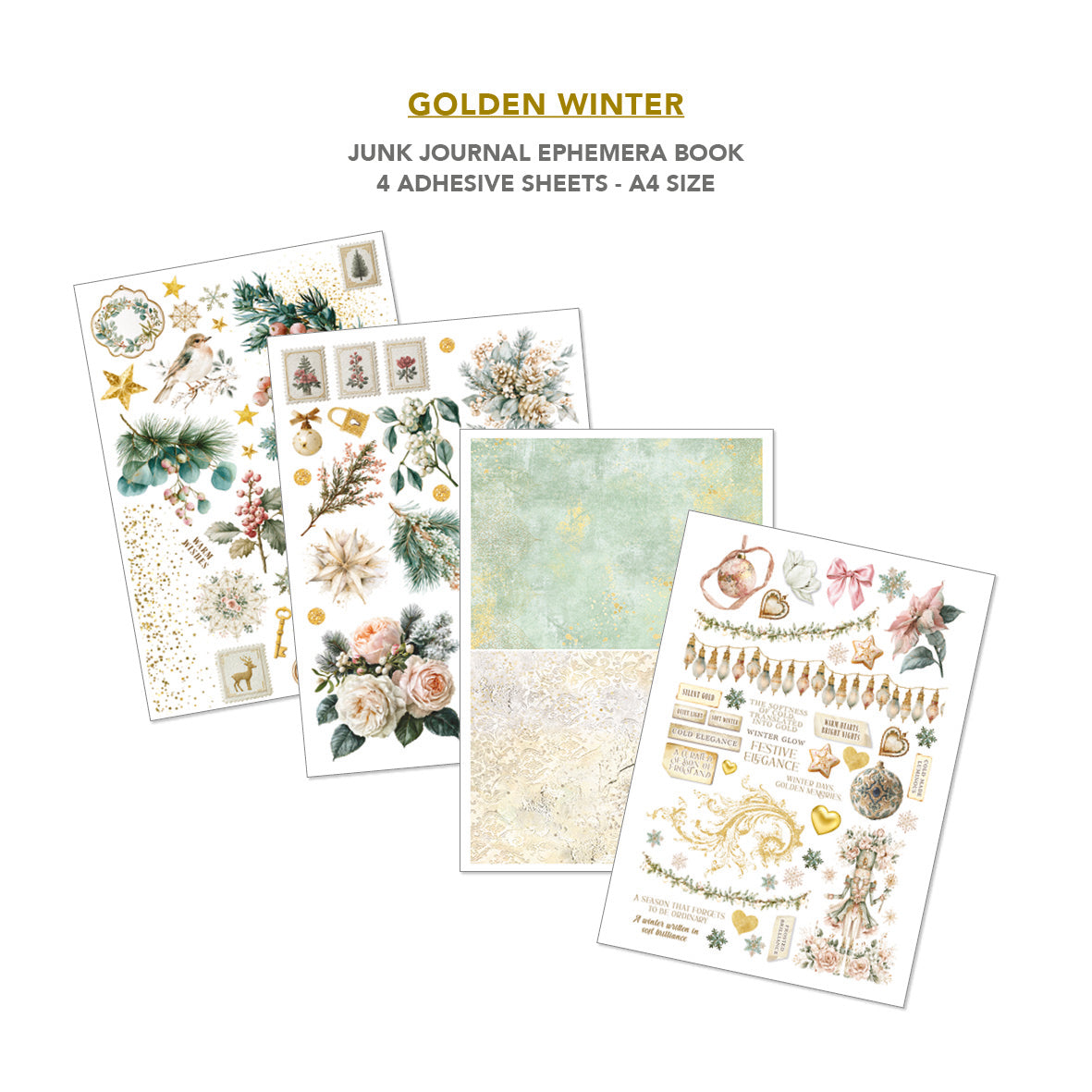 Golden Winter Junk Journal & Ephemera Book A4 32/Pkg