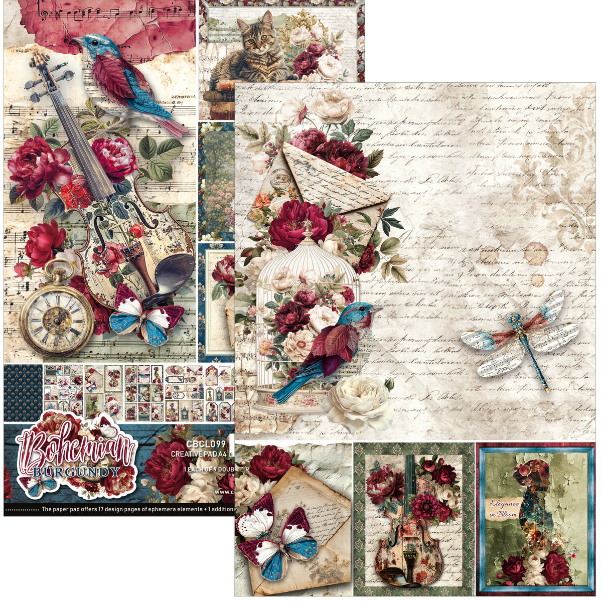 Bohemian Burgundy Creative Pad A4 9/Pkg