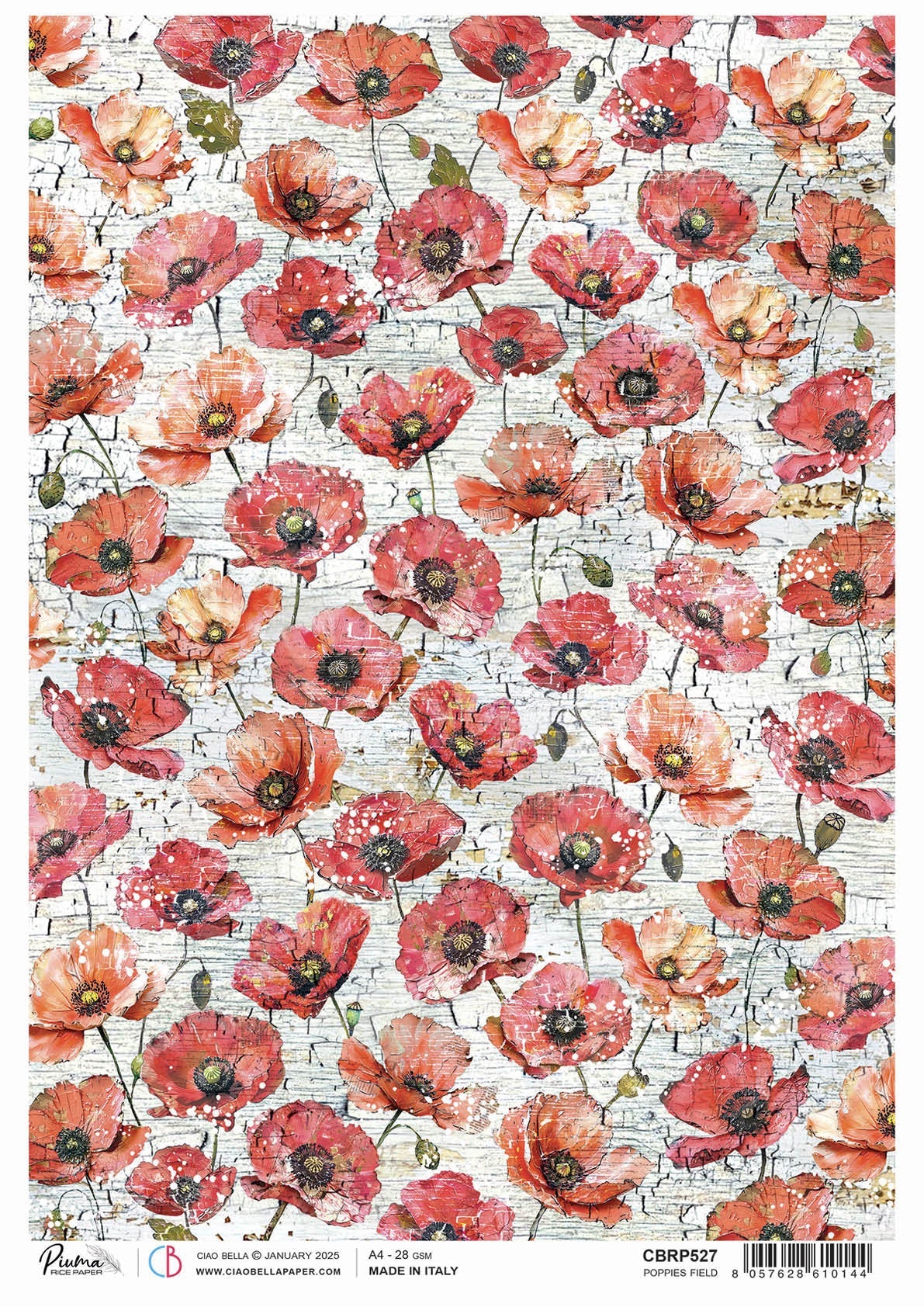 Rice Paper A4 Poppies Field - 5 Sheets