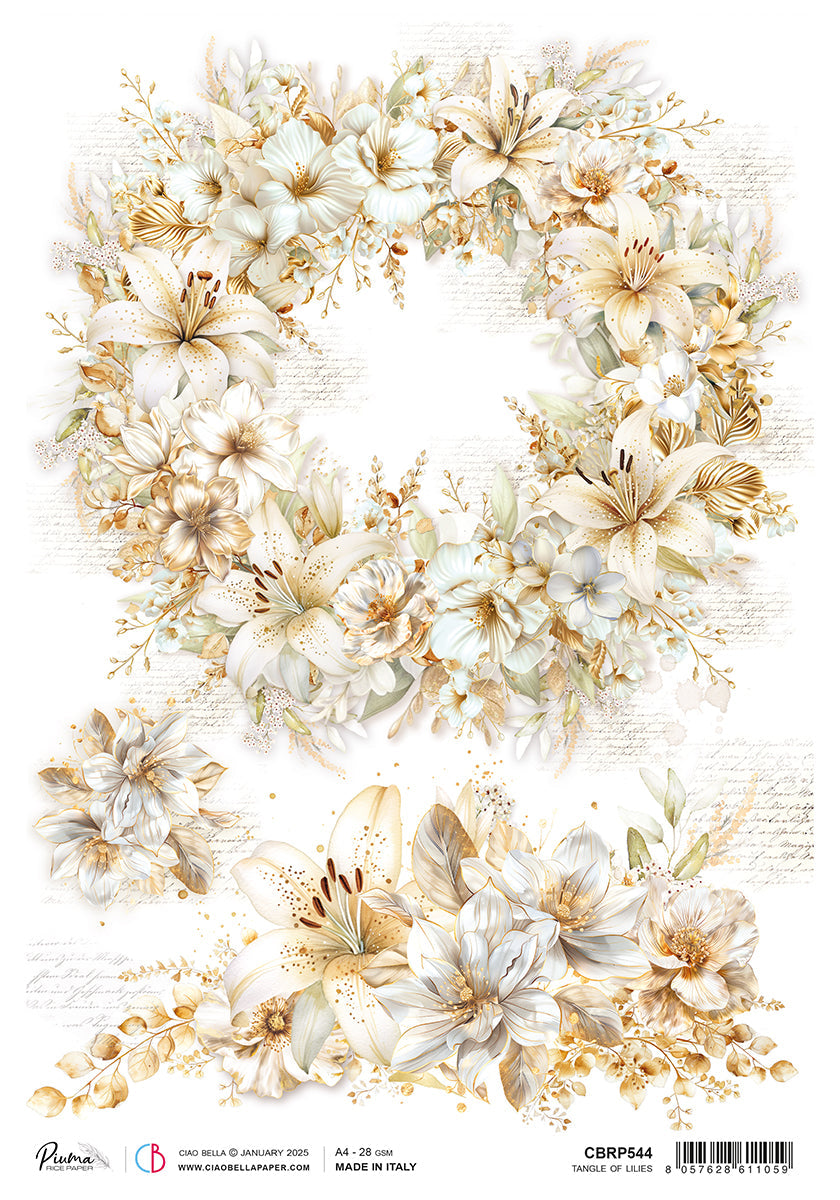 Rice Paper A4 Tangle Of Lilies - 5 Sheets