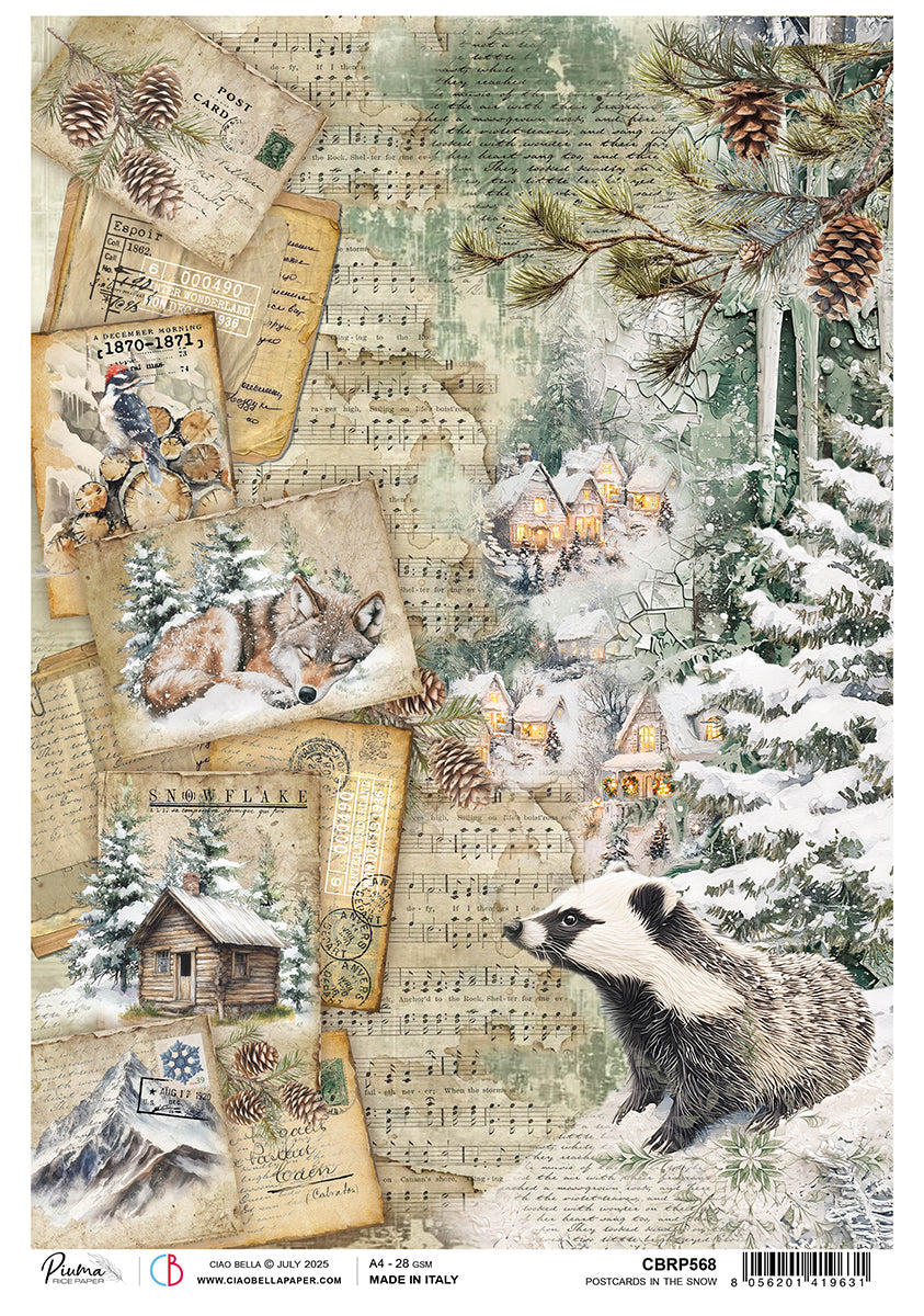 Rice Paper A4 Postcard in the Snow - 5 Sheets