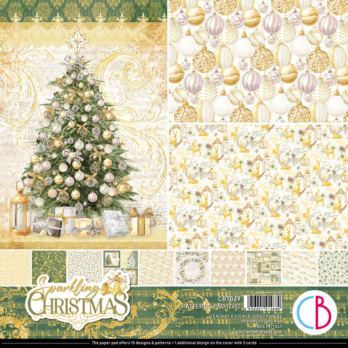 Ciao Bella Sparkling Christmas Patterns Pad 12x12 8/Pkg