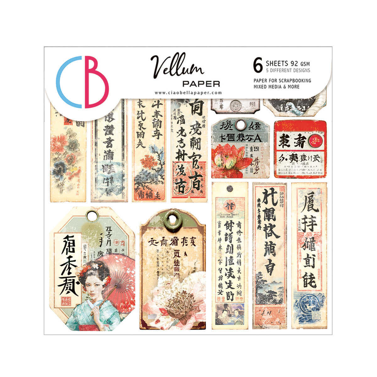 Vellum Land Of The Rising Sun Fussy Cut 6"x6" 6/Pkg