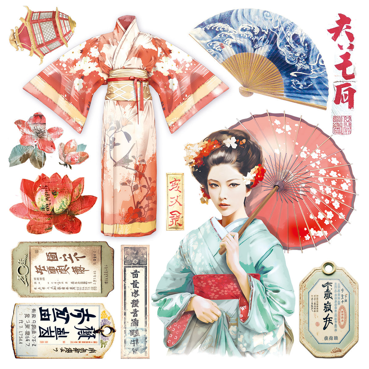 Vellum Land Of The Rising Sun Fussy Cut 6"x6" 6/Pkg