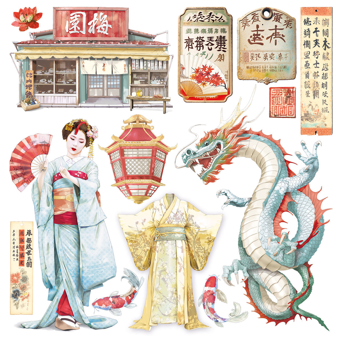 Vellum Land Of The Rising Sun Fussy Cut 6"x6" 6/Pkg