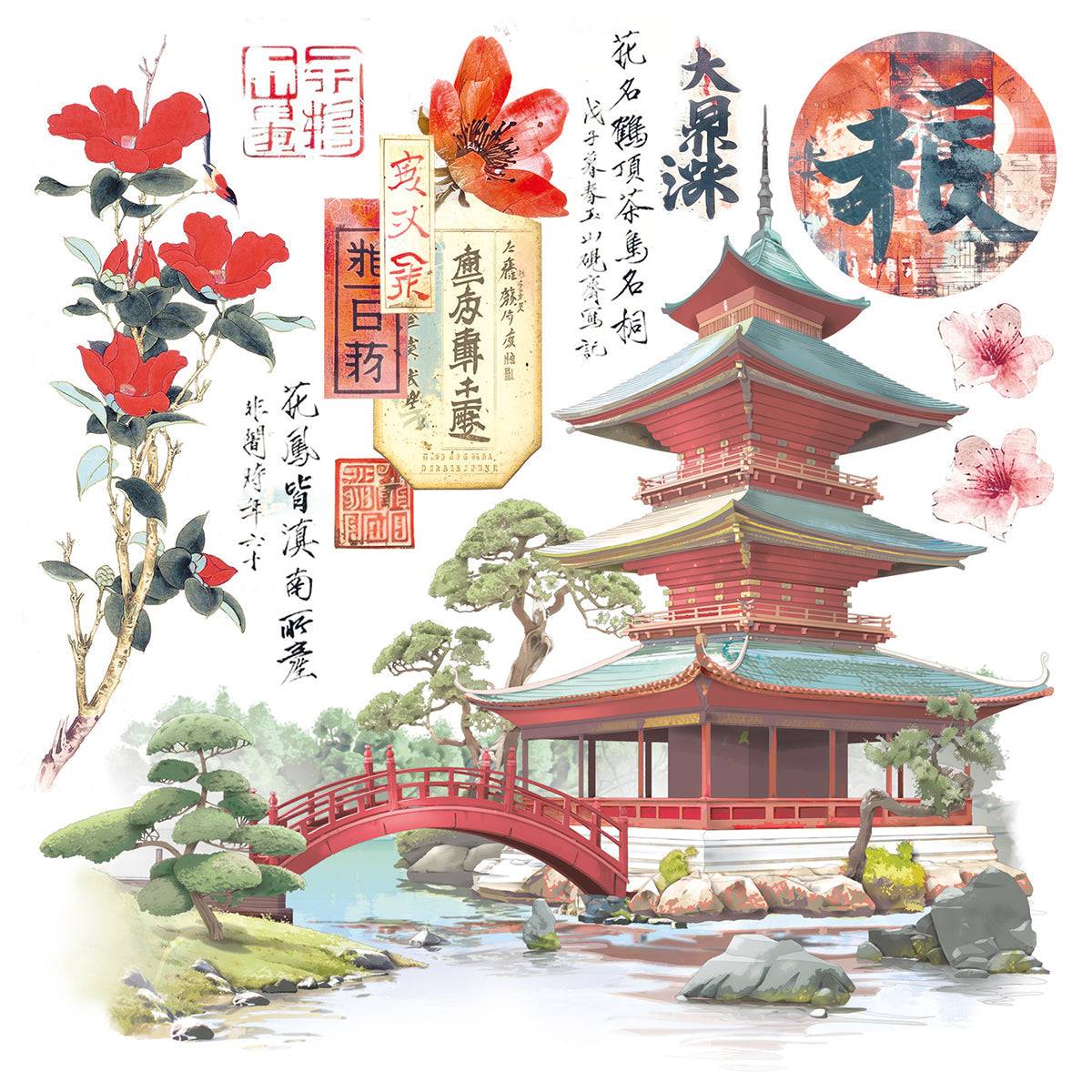 Vellum Land Of The Rising Sun Fussy Cut 6"x6" 6/Pkg