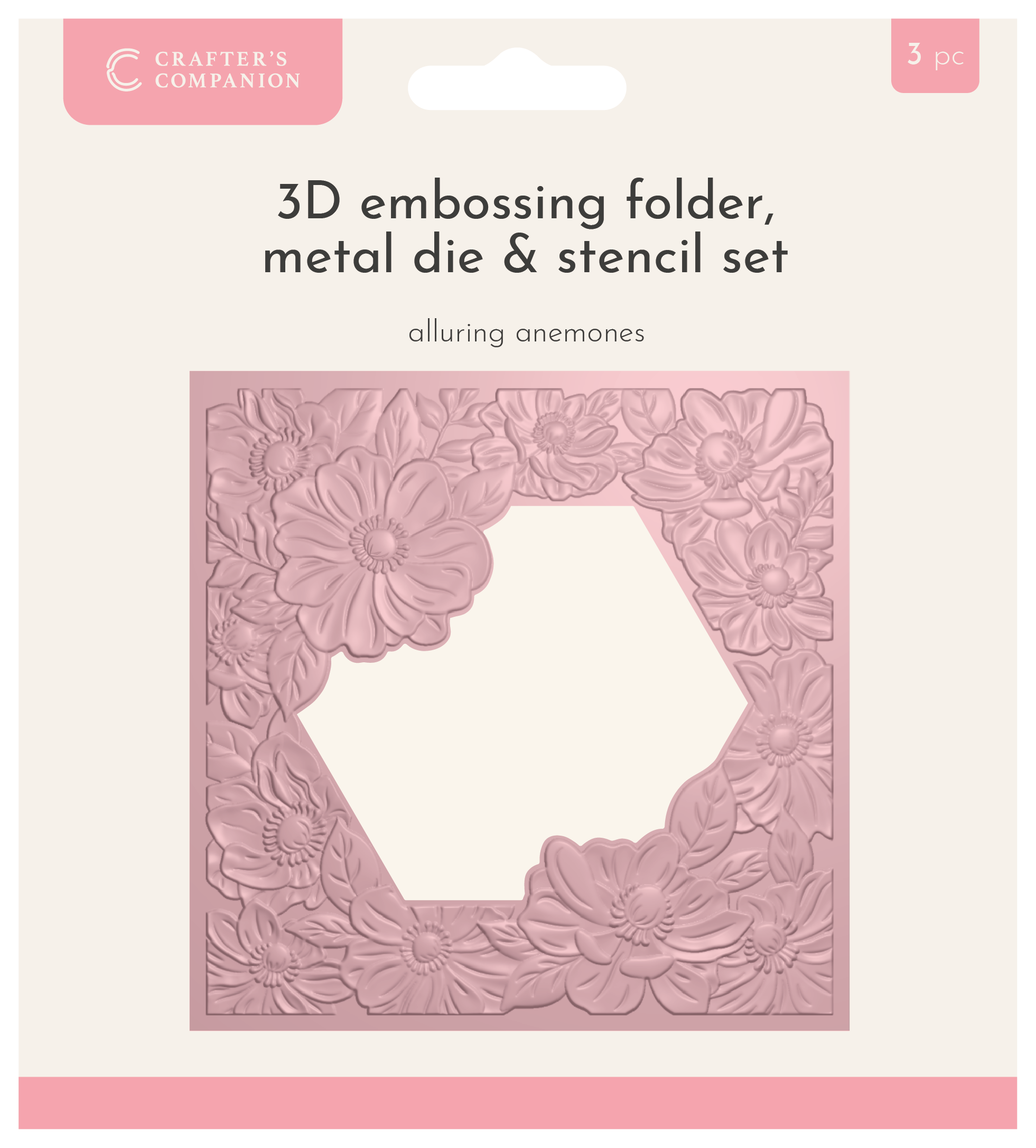 Crafters Companion 5.5” X 5.5” 3D Embossing Folder, Metal Die and Stencil Set - Alluring Anemones