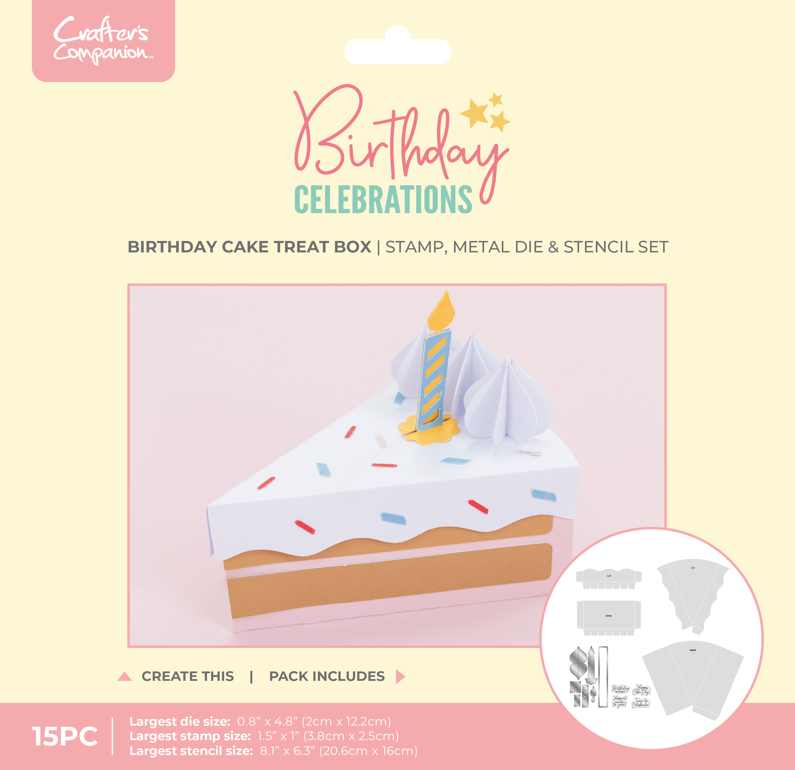 Crafter's Companion Birthday Celebrations Photopolymer Stamp, Die and Stencil - Birthday Cake Treat Box
