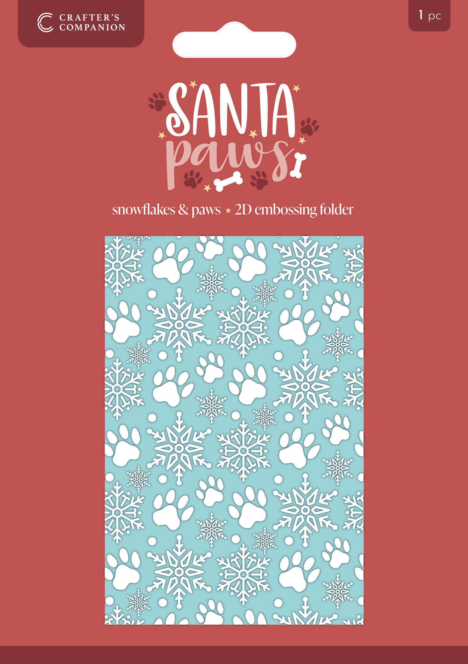 Crafter’s Companion Santa Paws 4”x6” 2D Embossing Folder - Snowflakes & Paws