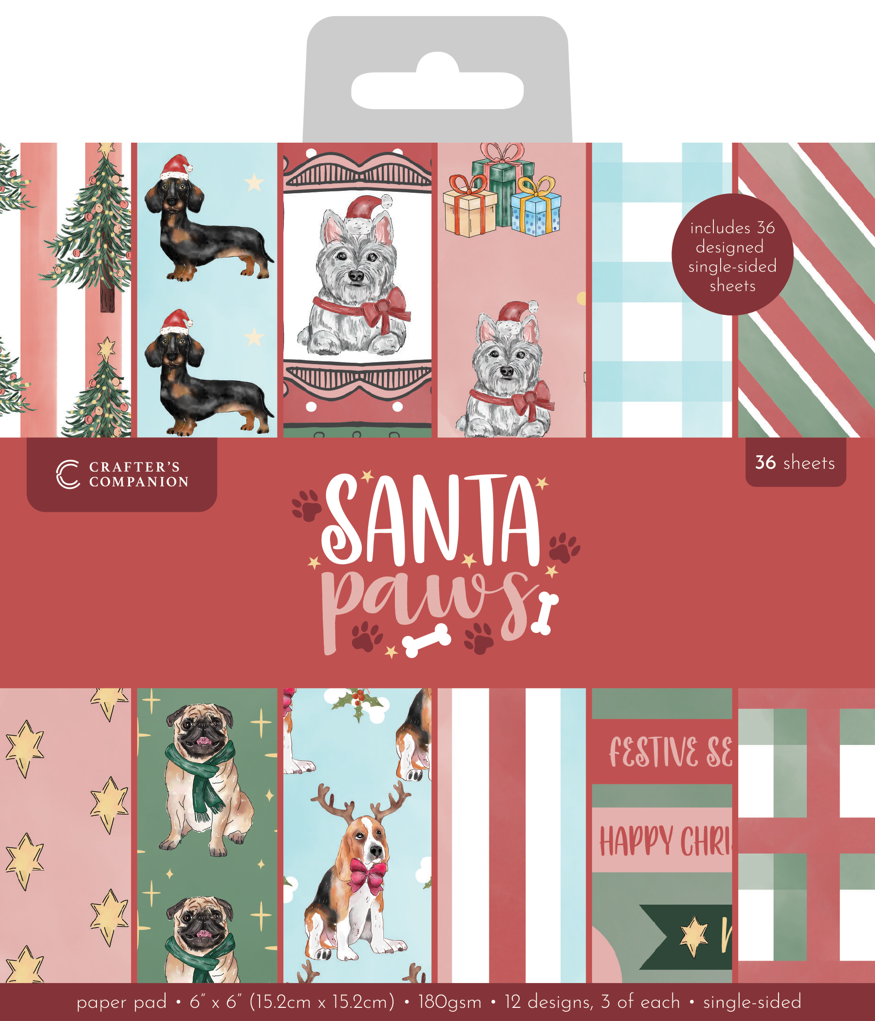 Crafter’s Companion Santa Paws 6”x6” Paper Pad