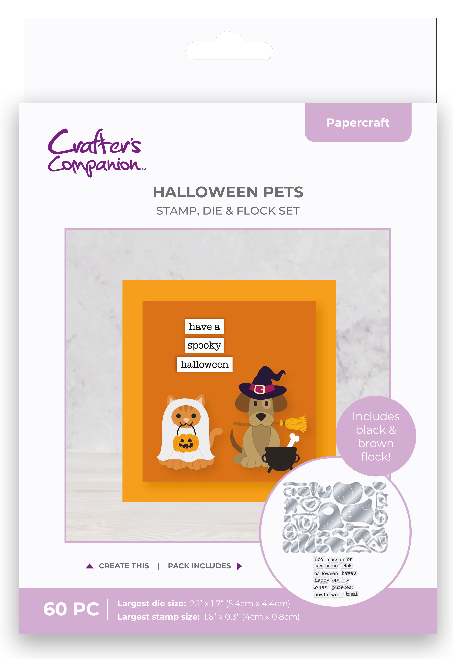 Crafter's Companion Stamp, Die & Flock - Halloween Pets