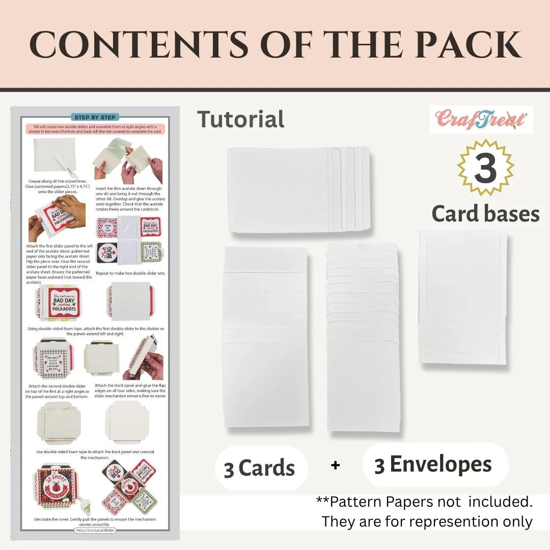 CrafTreat Card Blanks - Quadruple Slider Card - White - 3 Sets
