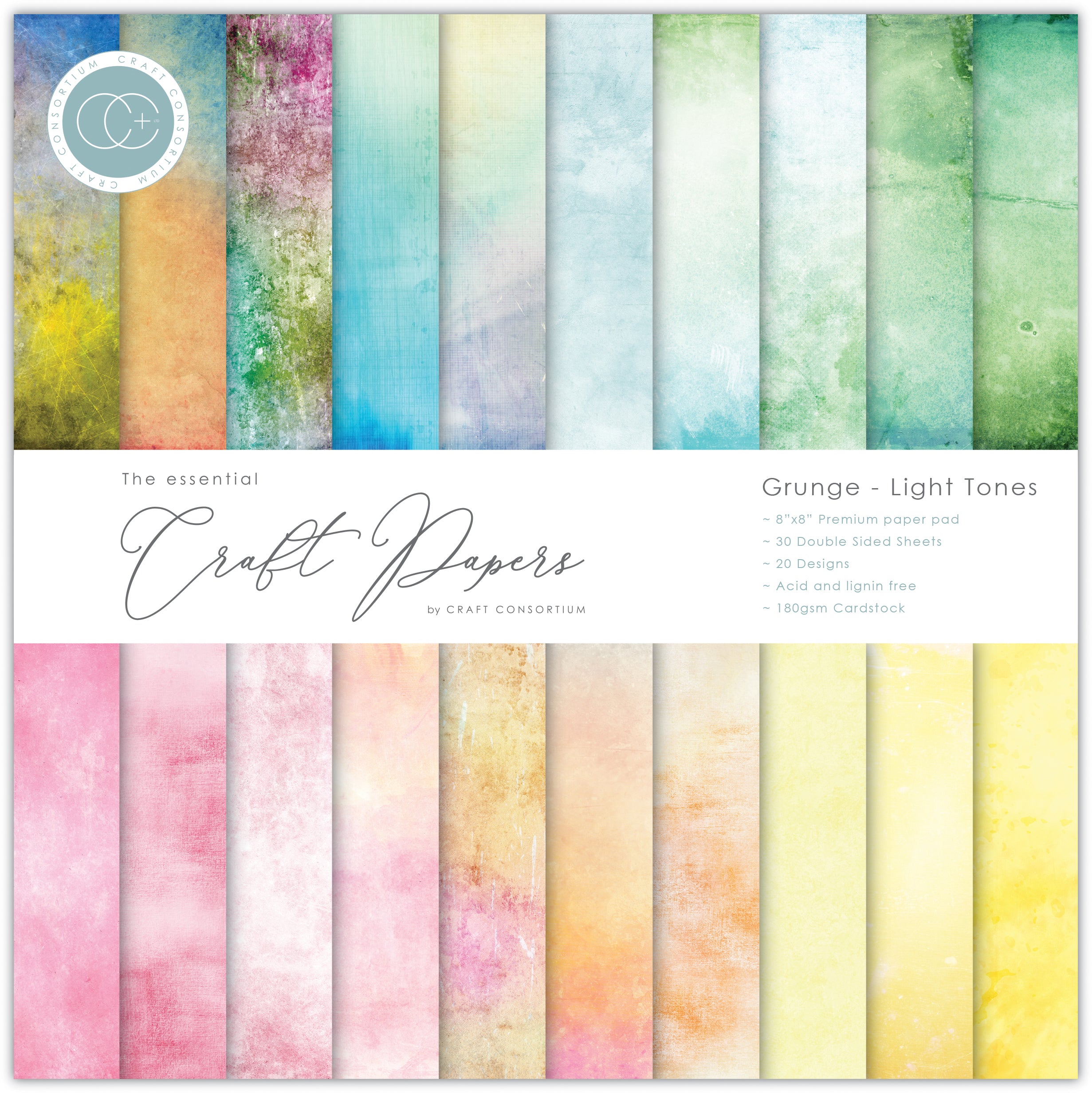 Craft Consortium Double-Sided Paper Pad 8x8 Grunge: Light Tones