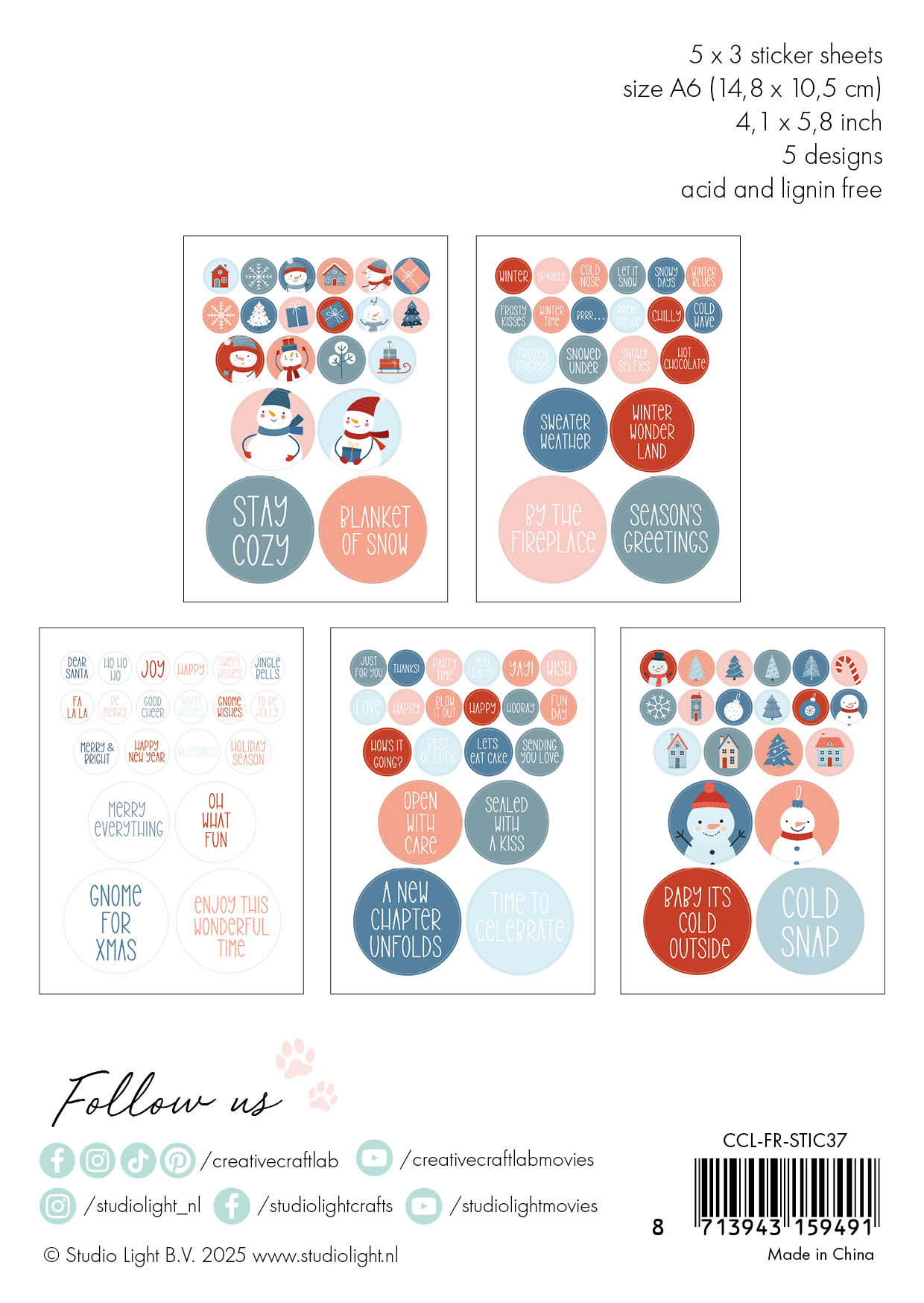 CCL Sticker Paper Pad Winter Friendz 105x148x3mm 15 Sheets